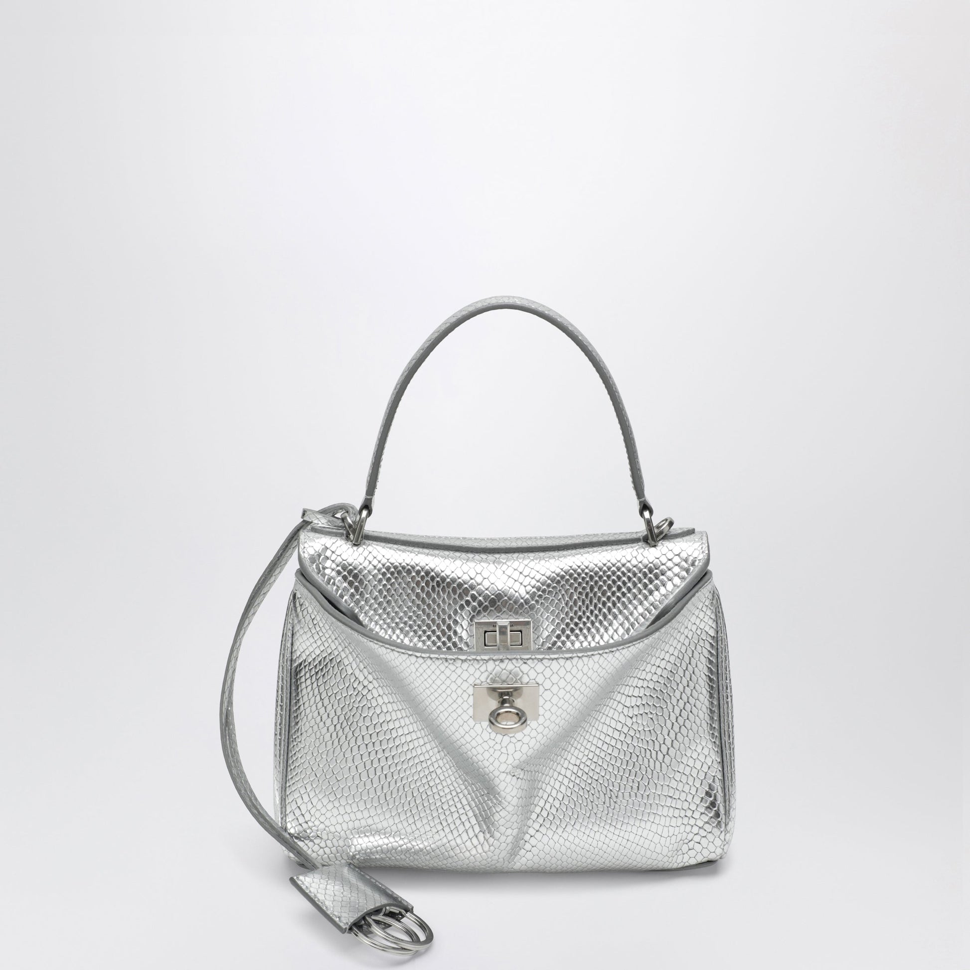 Balenciaga Mini Rodeo Bag In Shiny Silver Leather With Python Print Women BALENCIAGA