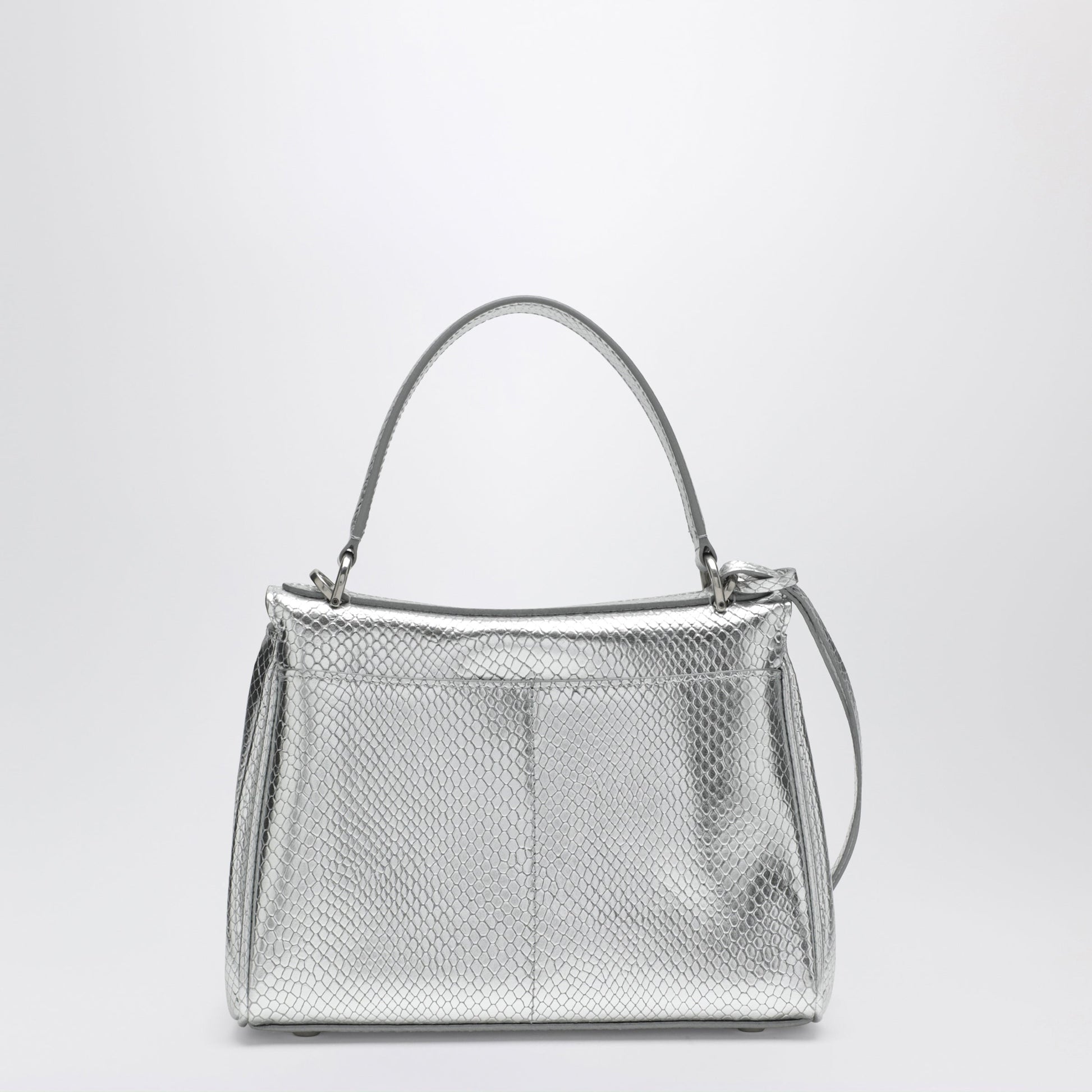 Balenciaga Mini Rodeo Bag In Shiny Silver Leather With Python Print Women BALENCIAGA