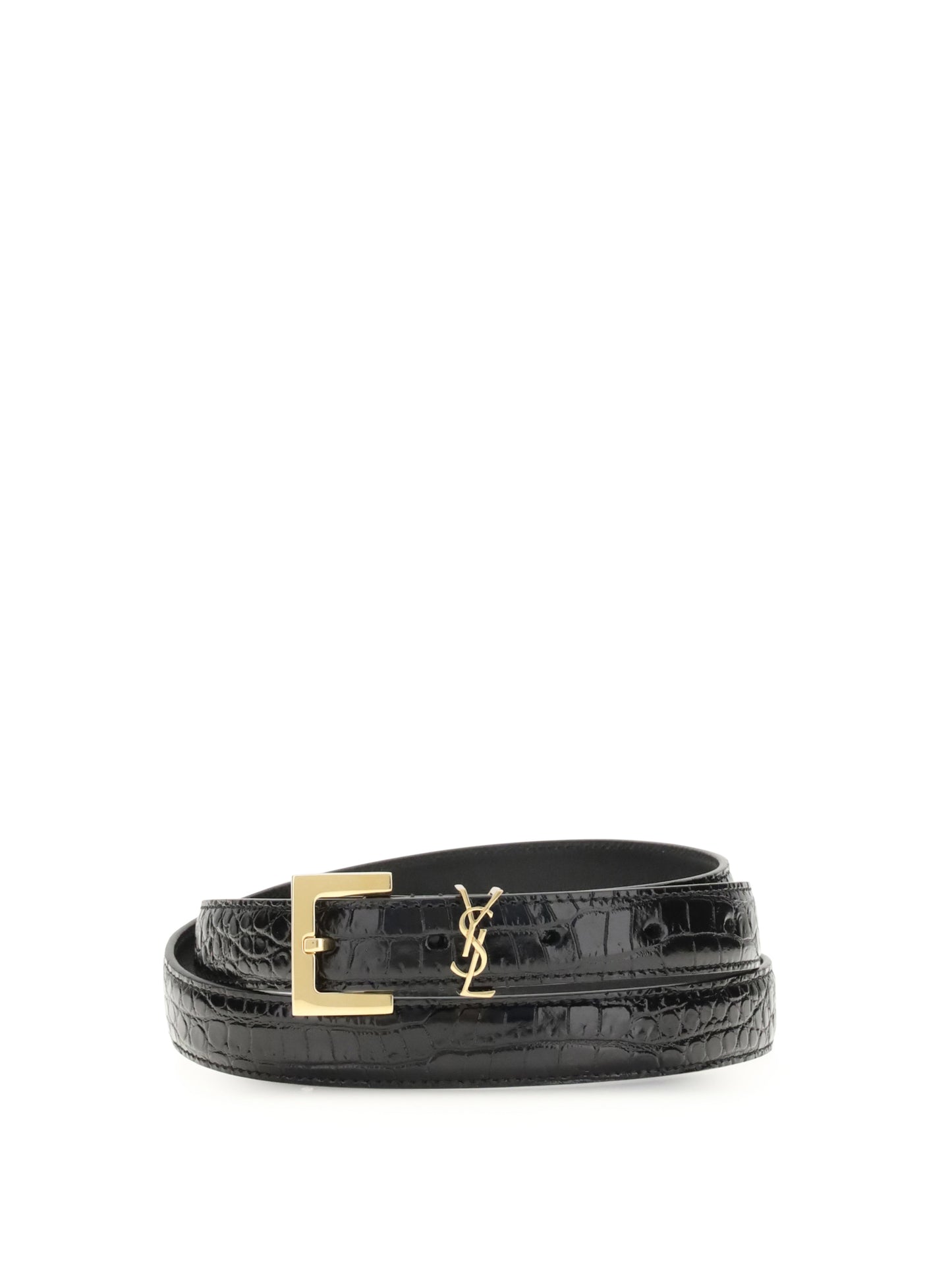 Saint Laurent Women Crocodile-Effect Cassandre Belt