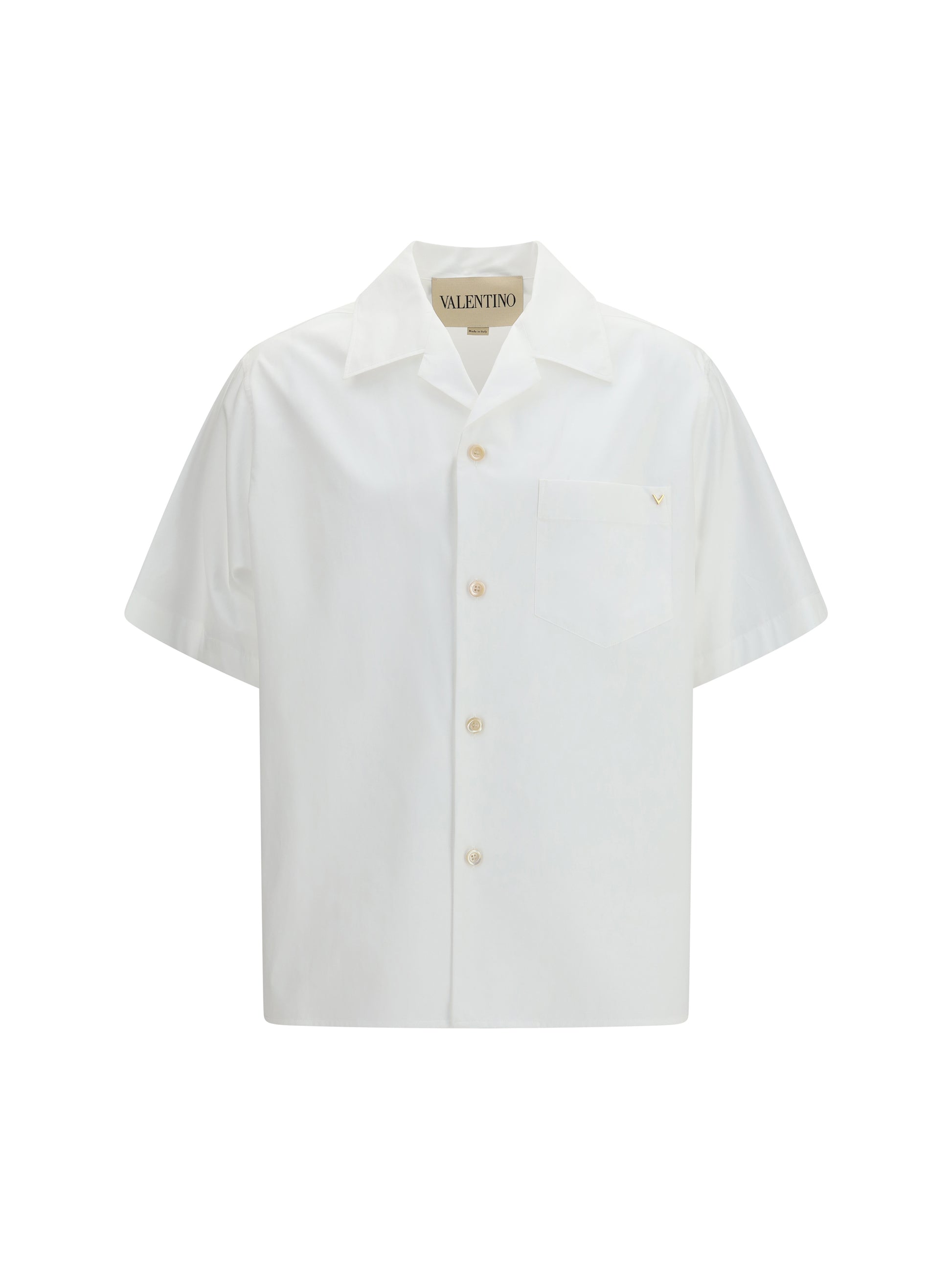 Valentino Men Cotton Poplin Bowling Shirt With Vgold VALENTINO