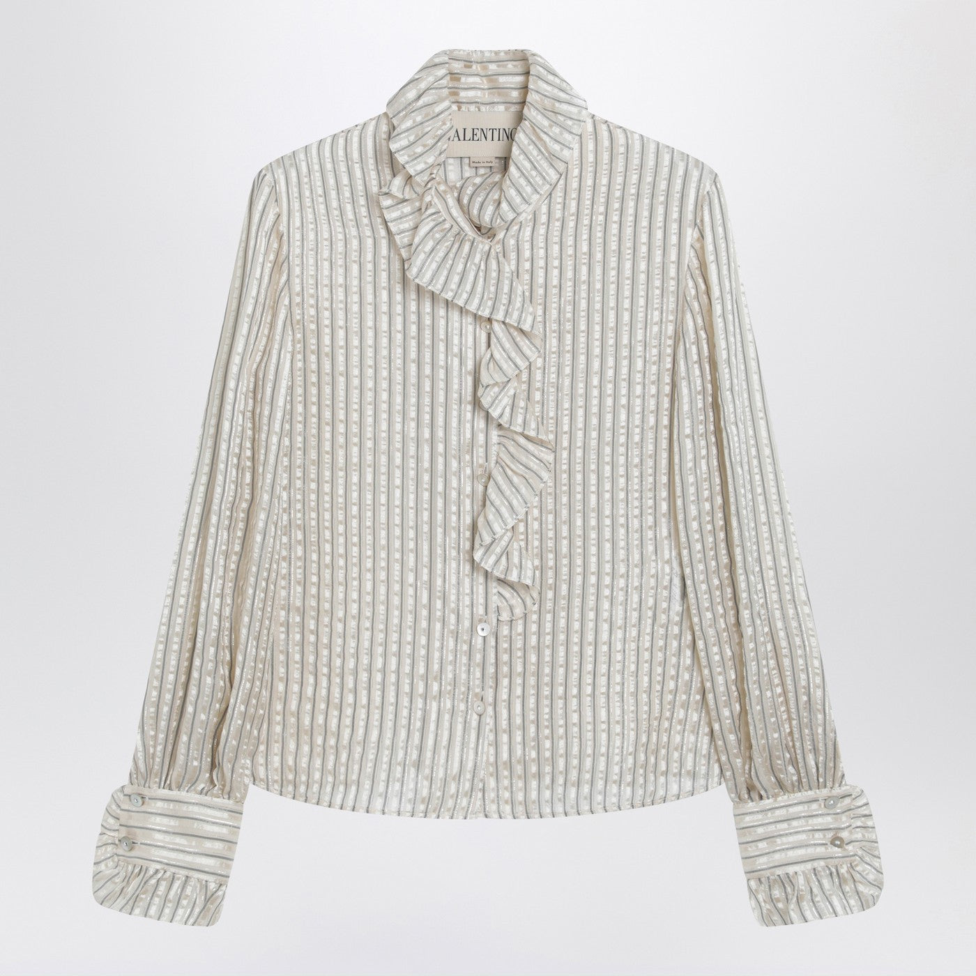 Valentino Light Beige Silk-Blend Shirt With Ruffles Women VALENTINO