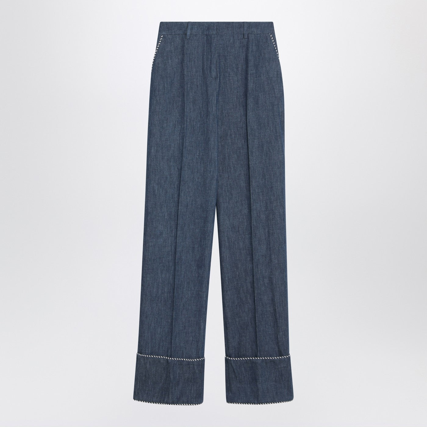 Valentino Blue Trousers In Chambray Denim Women VALENTINO