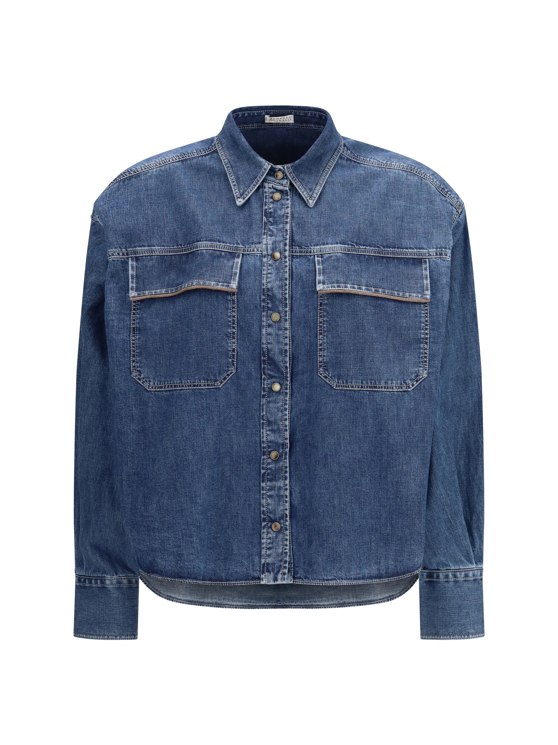 Brunello Cucinelli Women Denim Shirt With Jewel Details BRUNELLO CUCINELLI