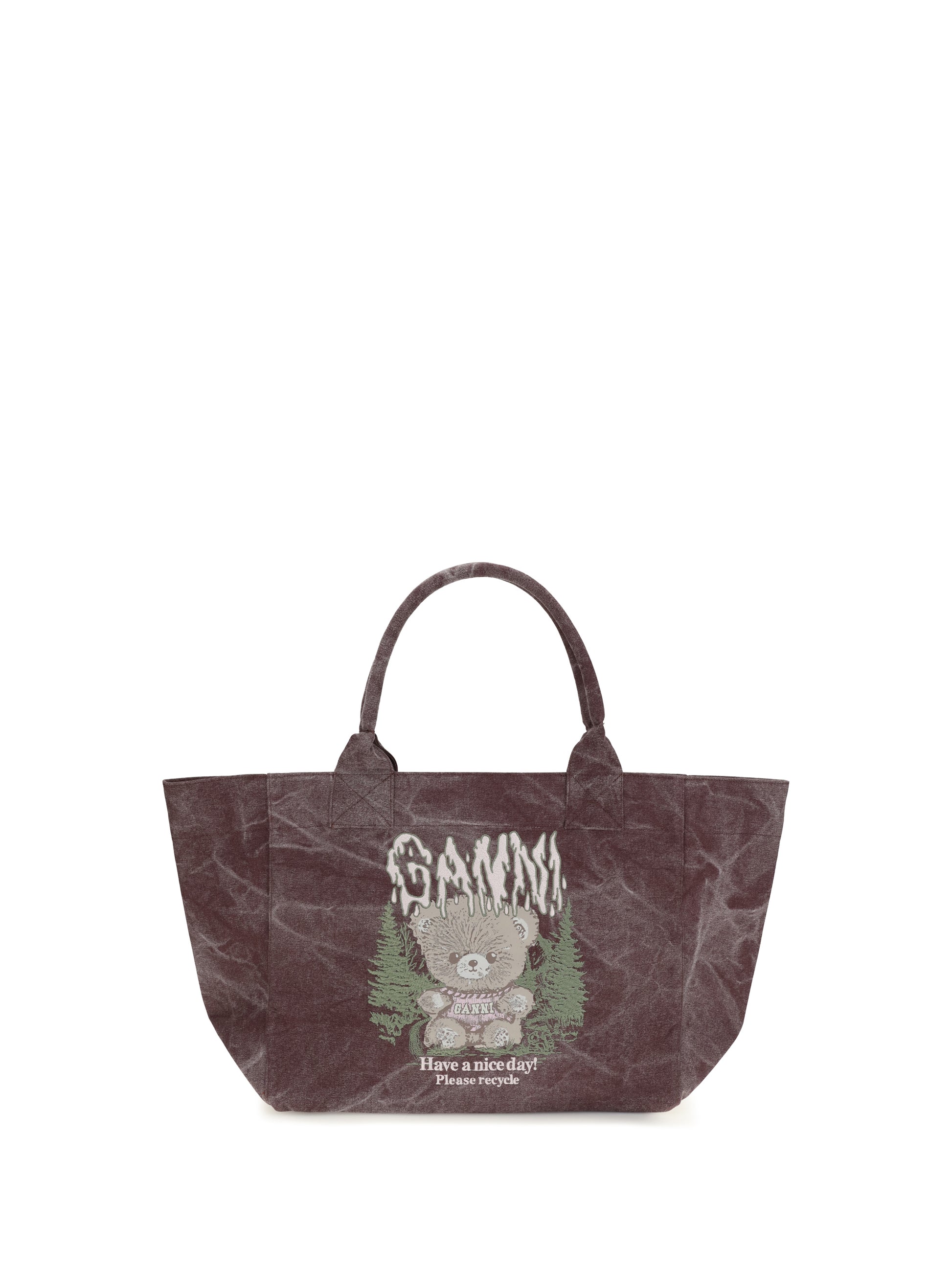 Ganni Women Medium Trapeze Teddy Print Shopping Bag GANNI