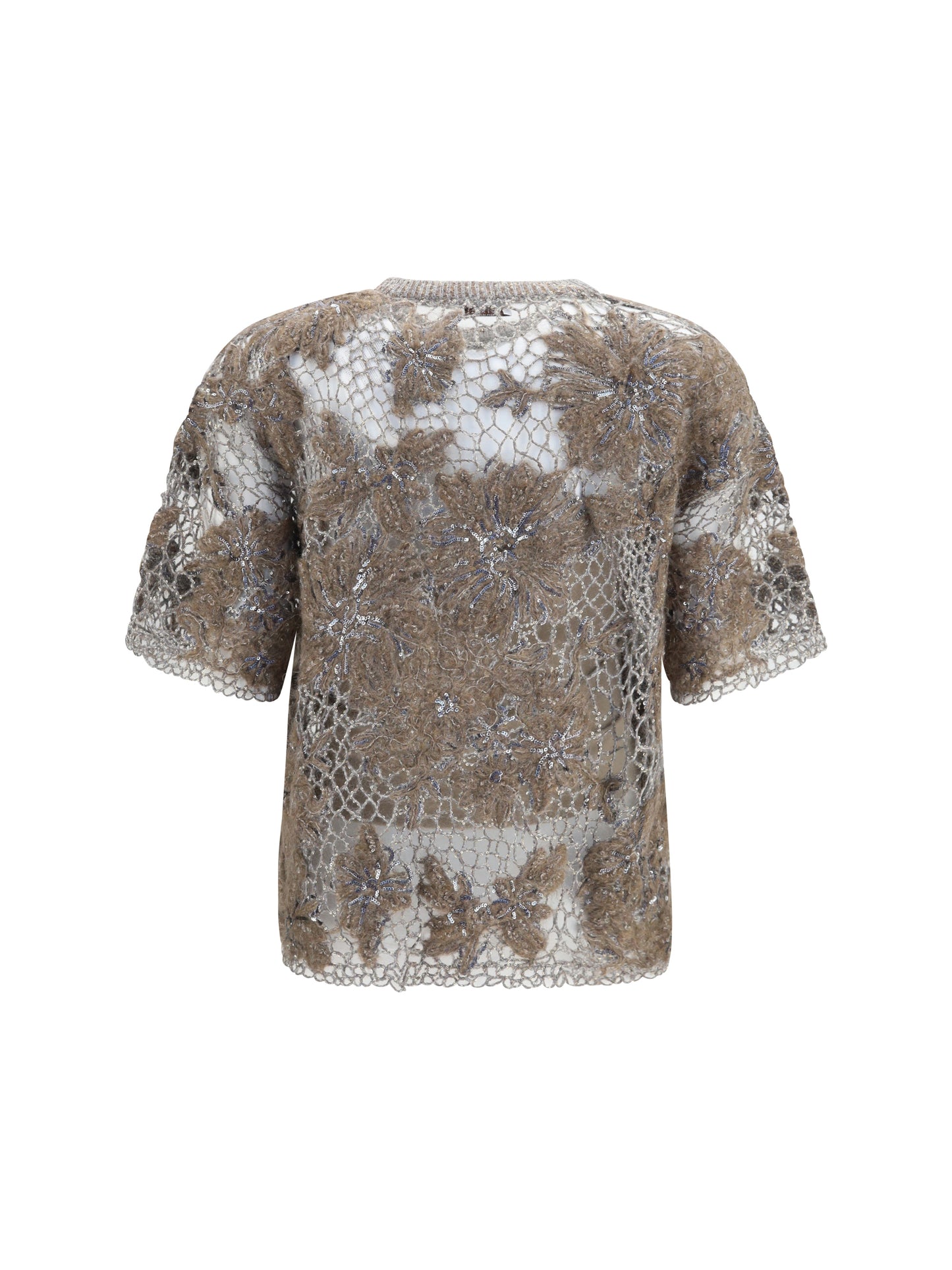 Brunello Cucinelli Women Crew-Neck Top With Floral Embroidery And Sequins BRUNELLO CUCINELLI