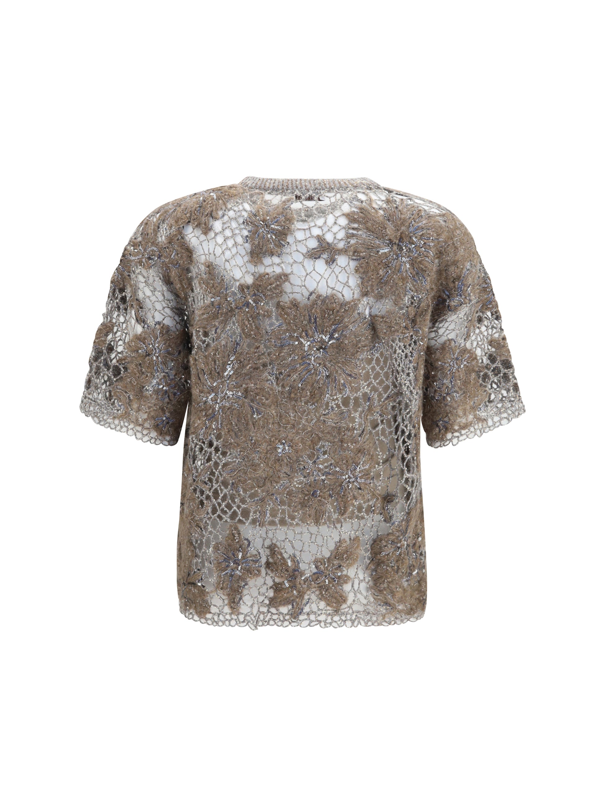 Brunello Cucinelli Women Crew-Neck Top With Floral Embroidery And Sequins BRUNELLO CUCINELLI