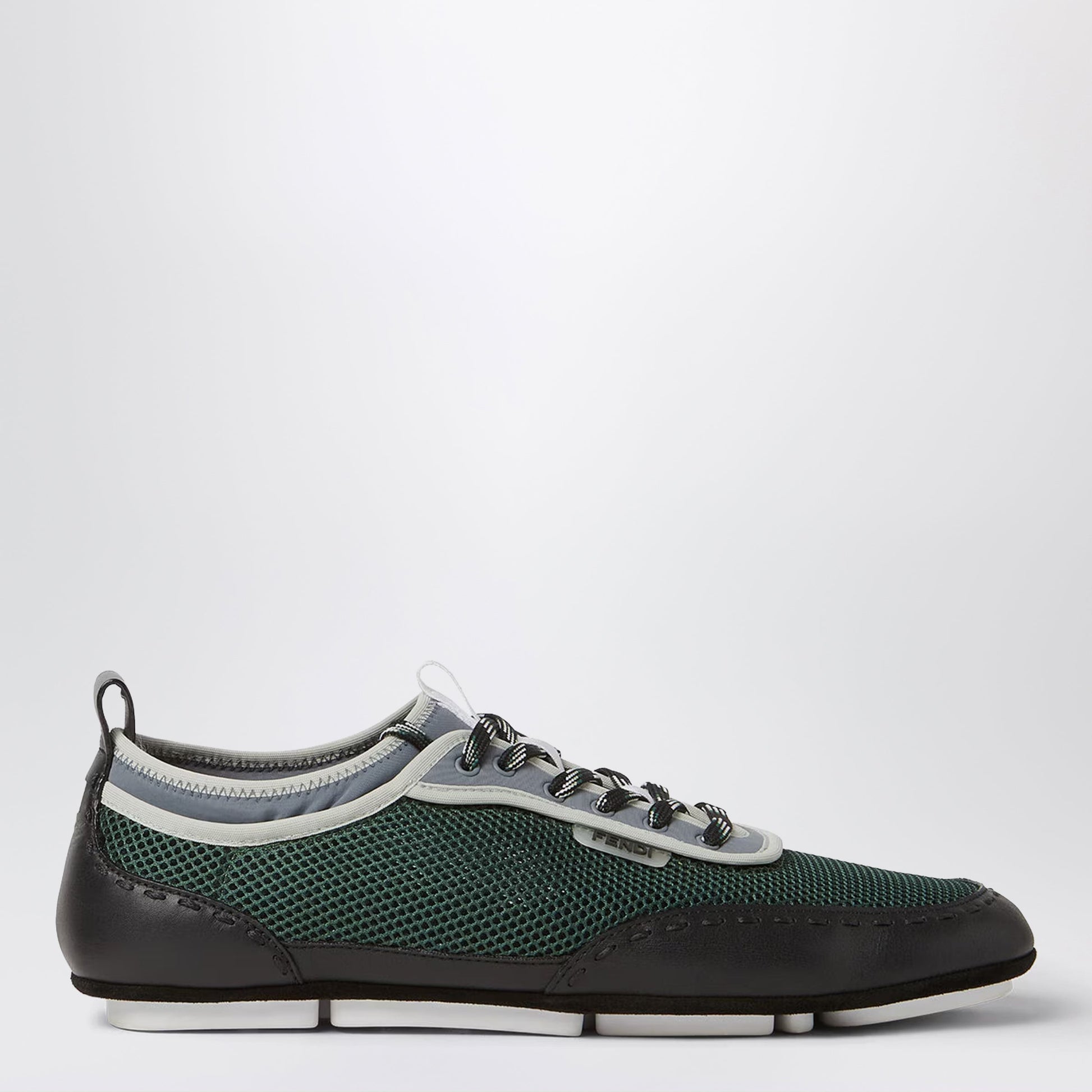 Fendi Fit Sneakers Neon Green Mesh And Black Leather Men FENDI