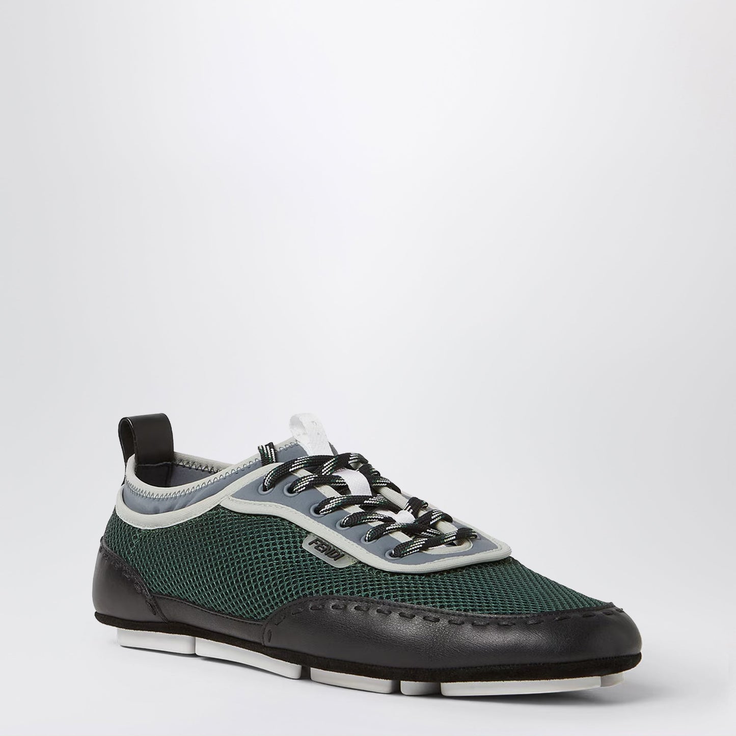 Fendi Fit Sneakers Neon Green Mesh And Black Leather Men FENDI
