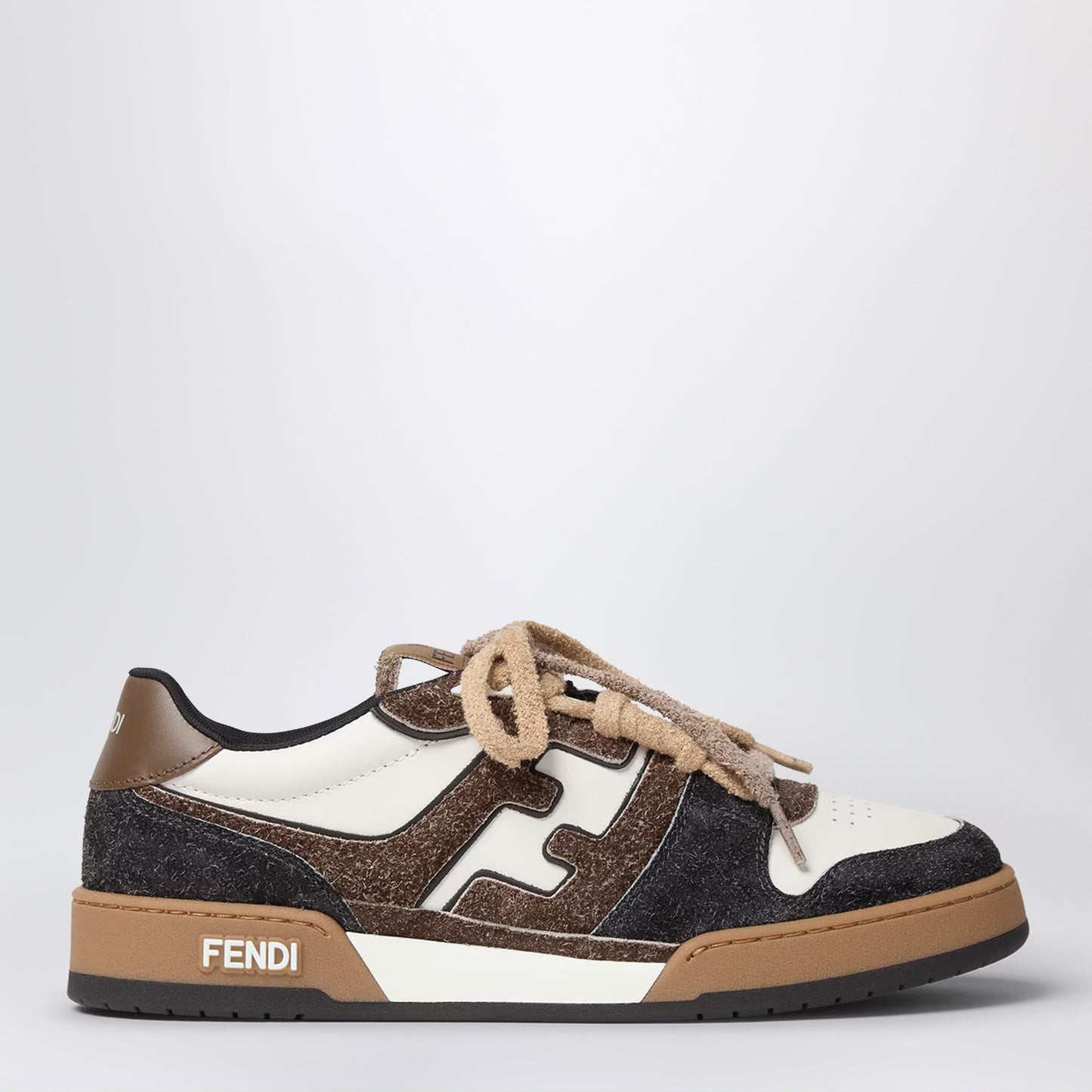 Fendi Match Trainers In White Leather And Brown Suede Low-Tops Men FENDI