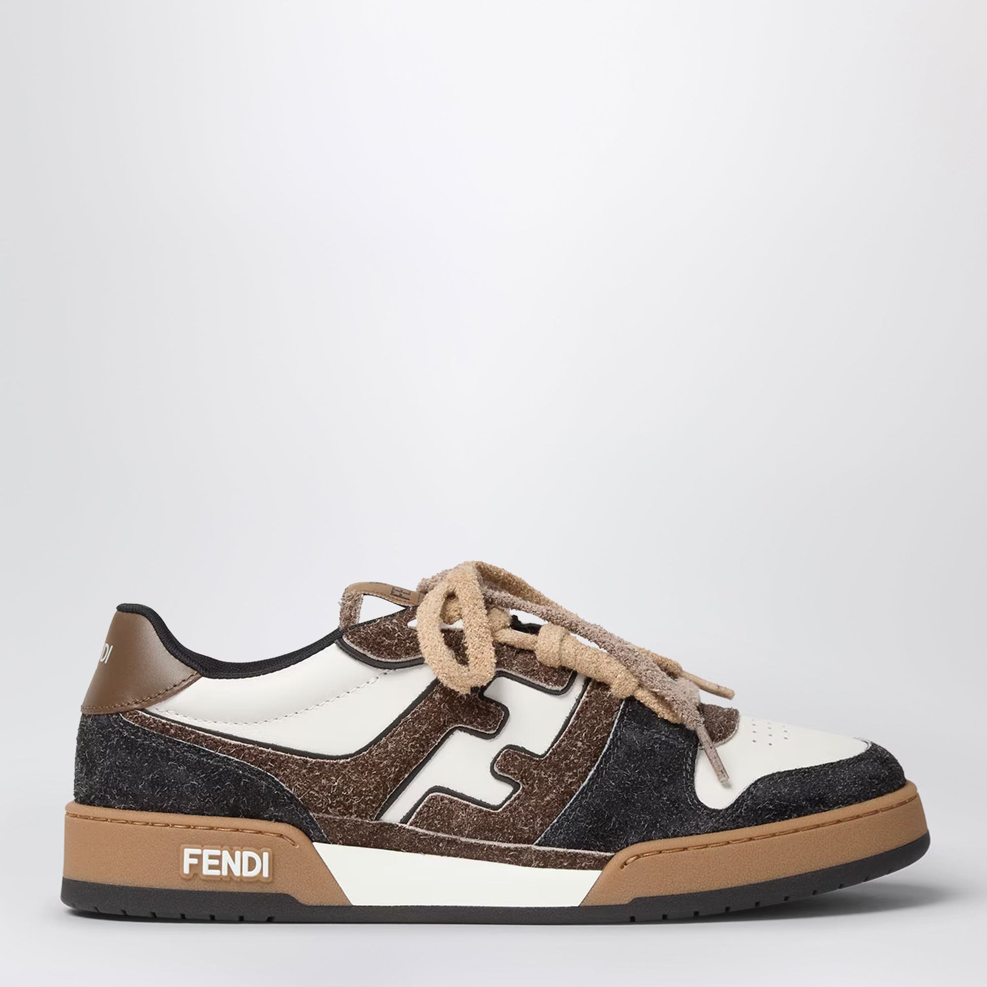 Fendi Match Trainers In White Leather And Brown Suede Low-Tops Men FENDI