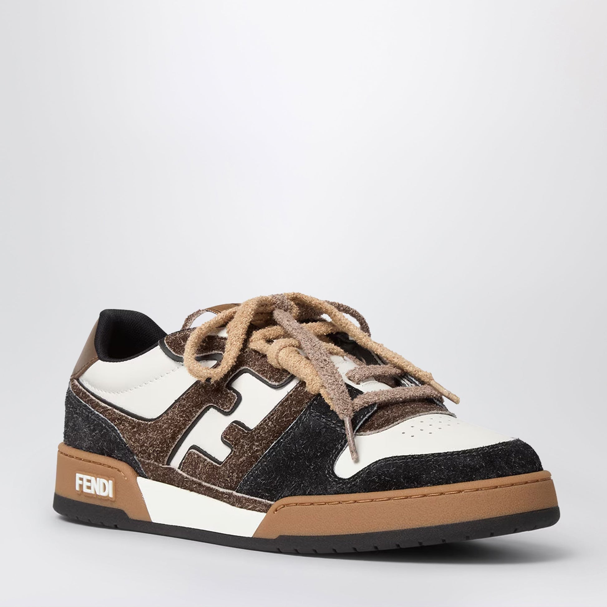 Fendi Match Trainers In White Leather And Brown Suede Low-Tops Men FENDI