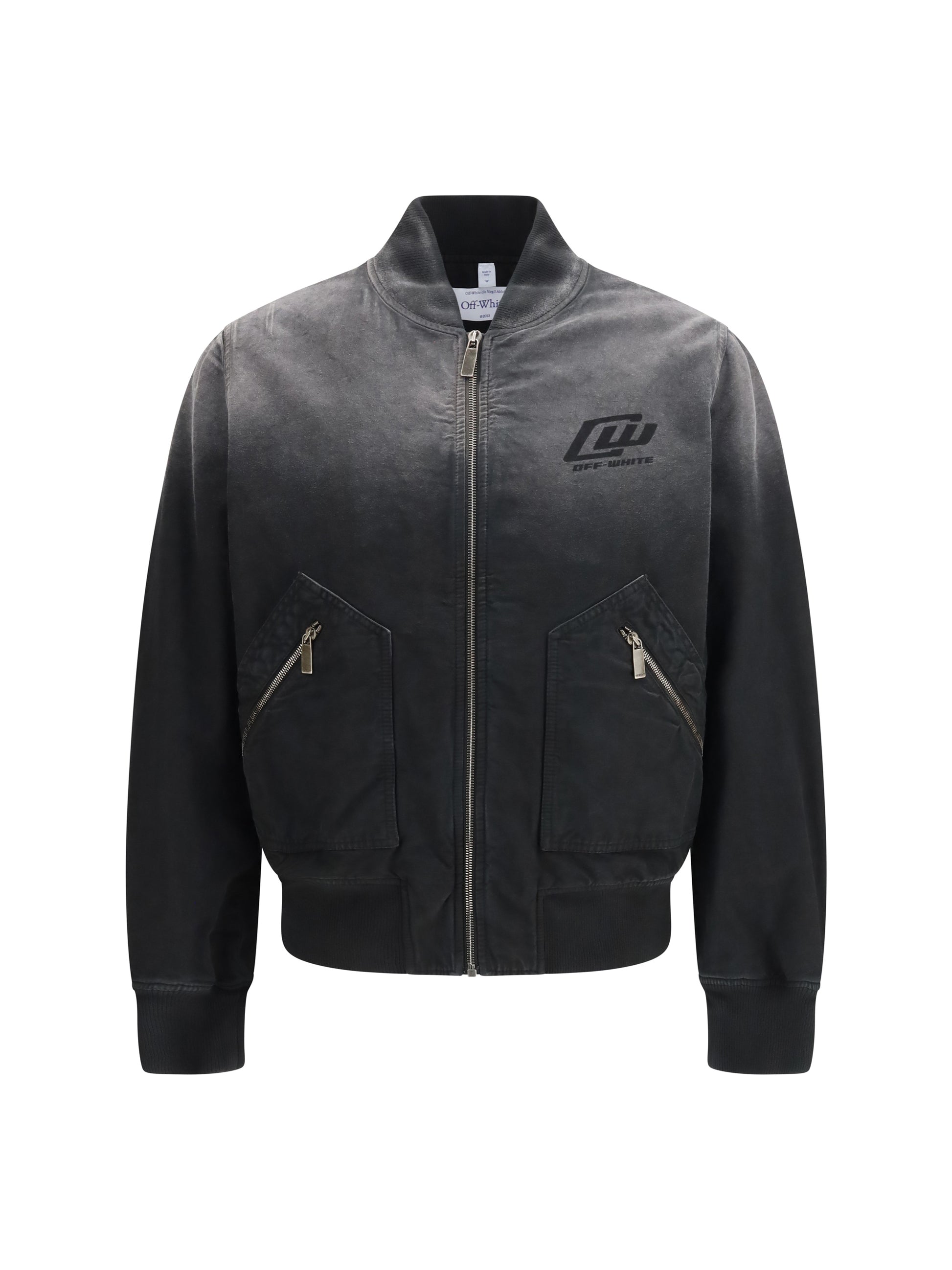Off-White Men Washed Denim Bomber Jacket OFF-WHITE