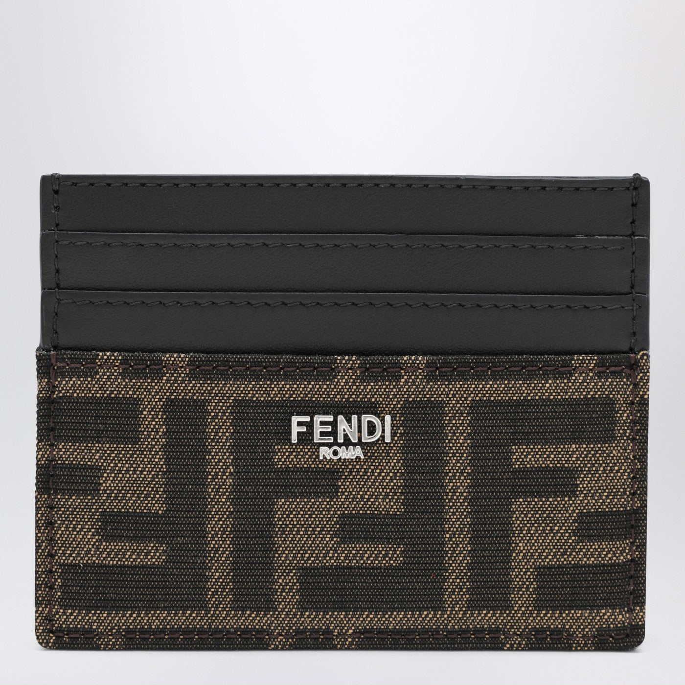 Fendi Brown Ff Jacquard Fabric Card Holder Men FENDI