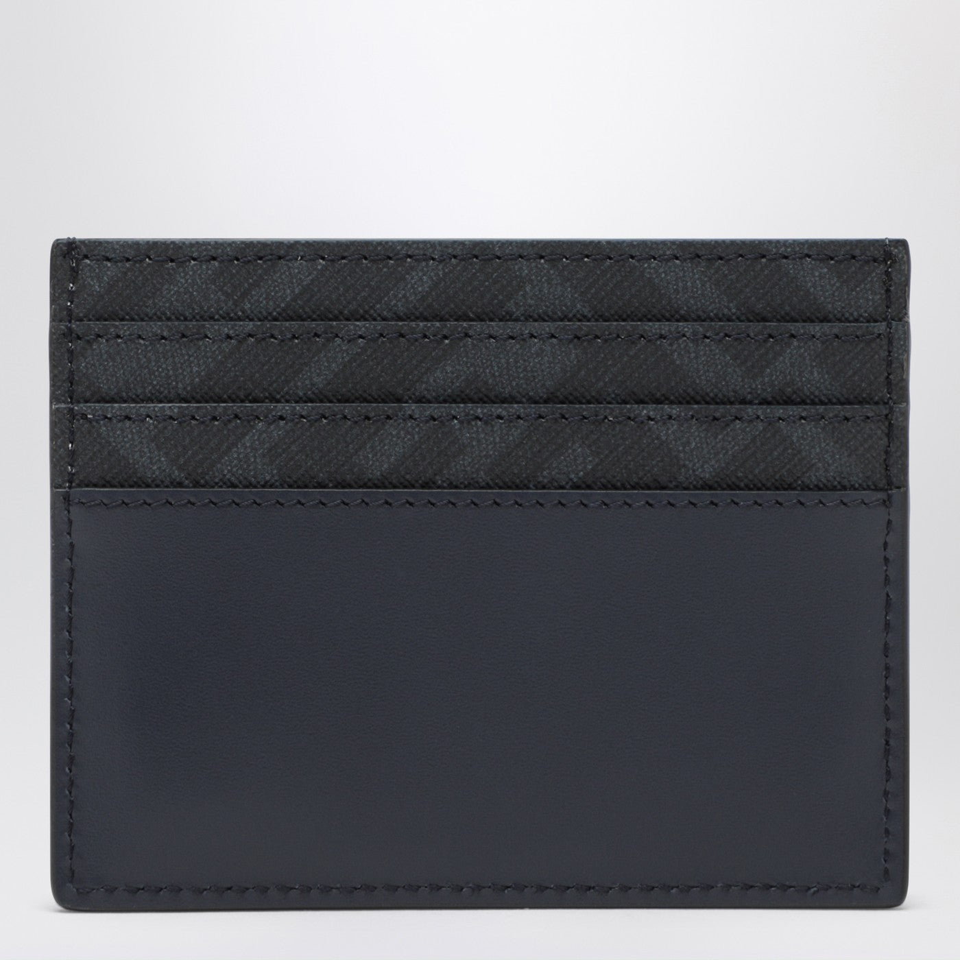 Fendi Dark Blue Leather And Ff Canvas Card Holder Men FENDI
