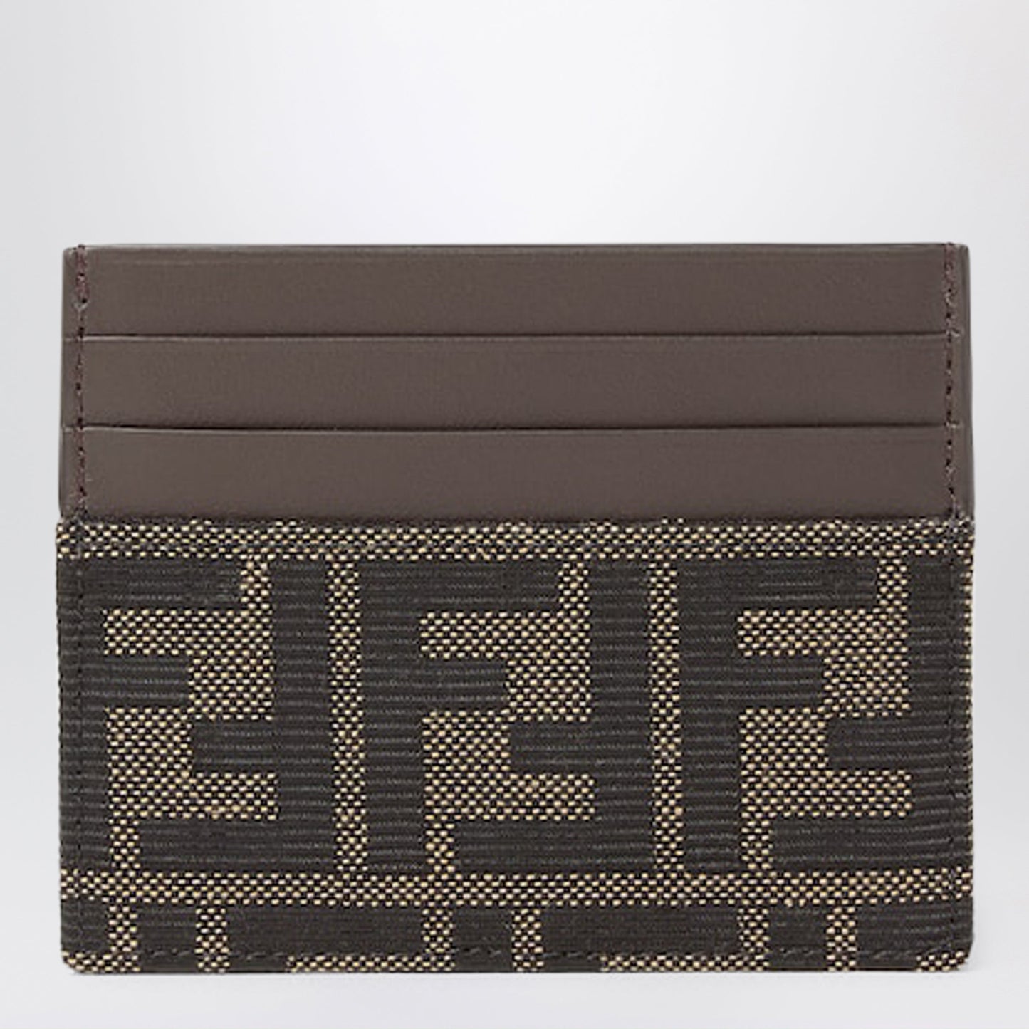Fendi Ff Zucca Jacquard And Brown Leather Card Holder Men FENDI