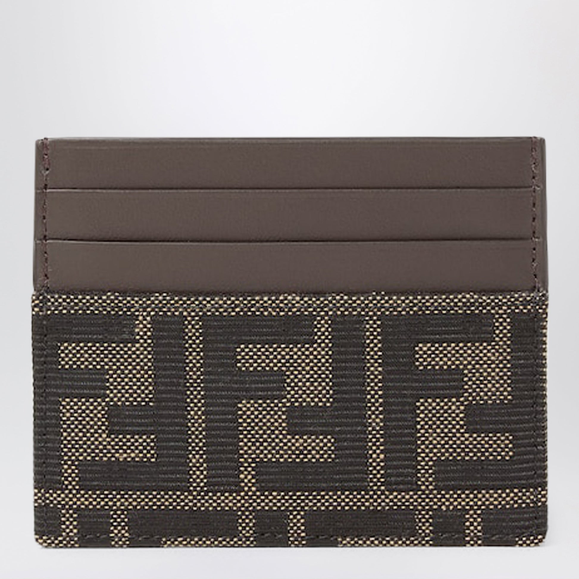 Fendi Ff Zucca Jacquard And Brown Leather Card Holder Men FENDI
