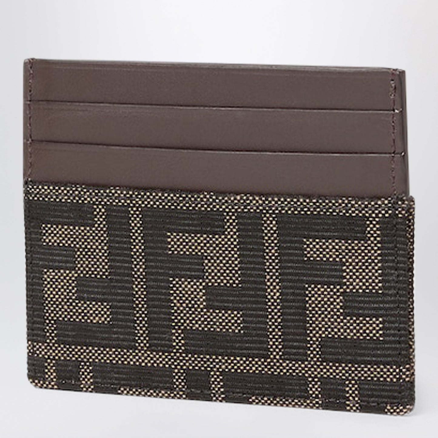 Fendi Ff Zucca Jacquard And Brown Leather Card Holder Men FENDI