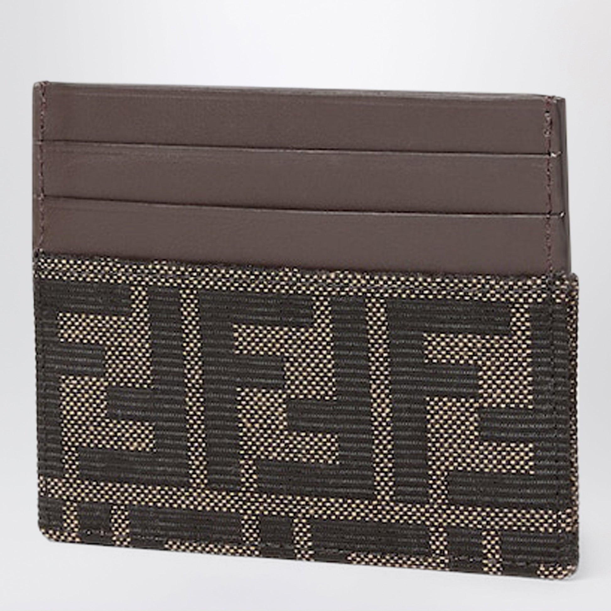 Fendi Ff Zucca Jacquard And Brown Leather Card Holder Men FENDI
