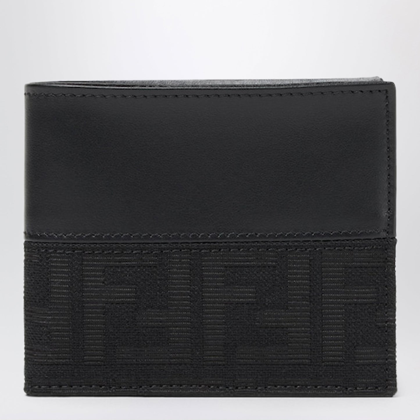 Fendi Ff Zucca Jacquard And Black Leather Bi-Fold Wallet Men FENDI