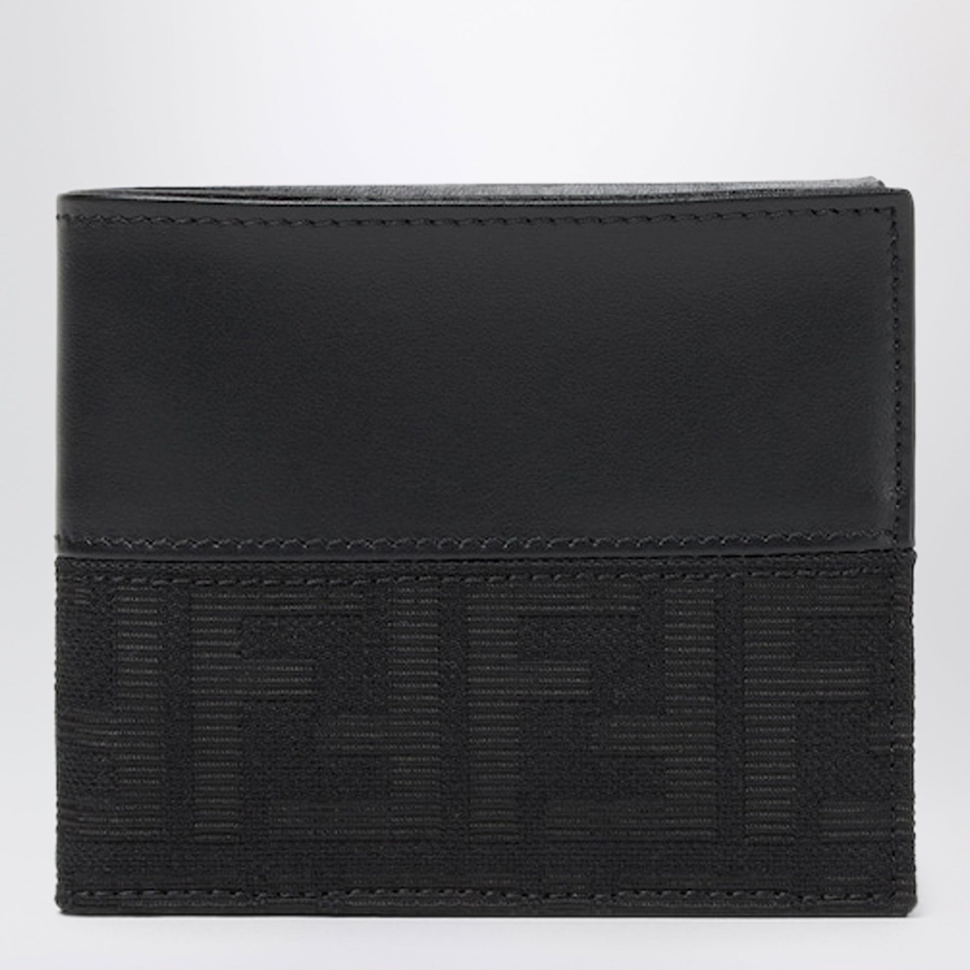 Fendi Ff Zucca Jacquard And Black Leather Bi-Fold Wallet Men FENDI