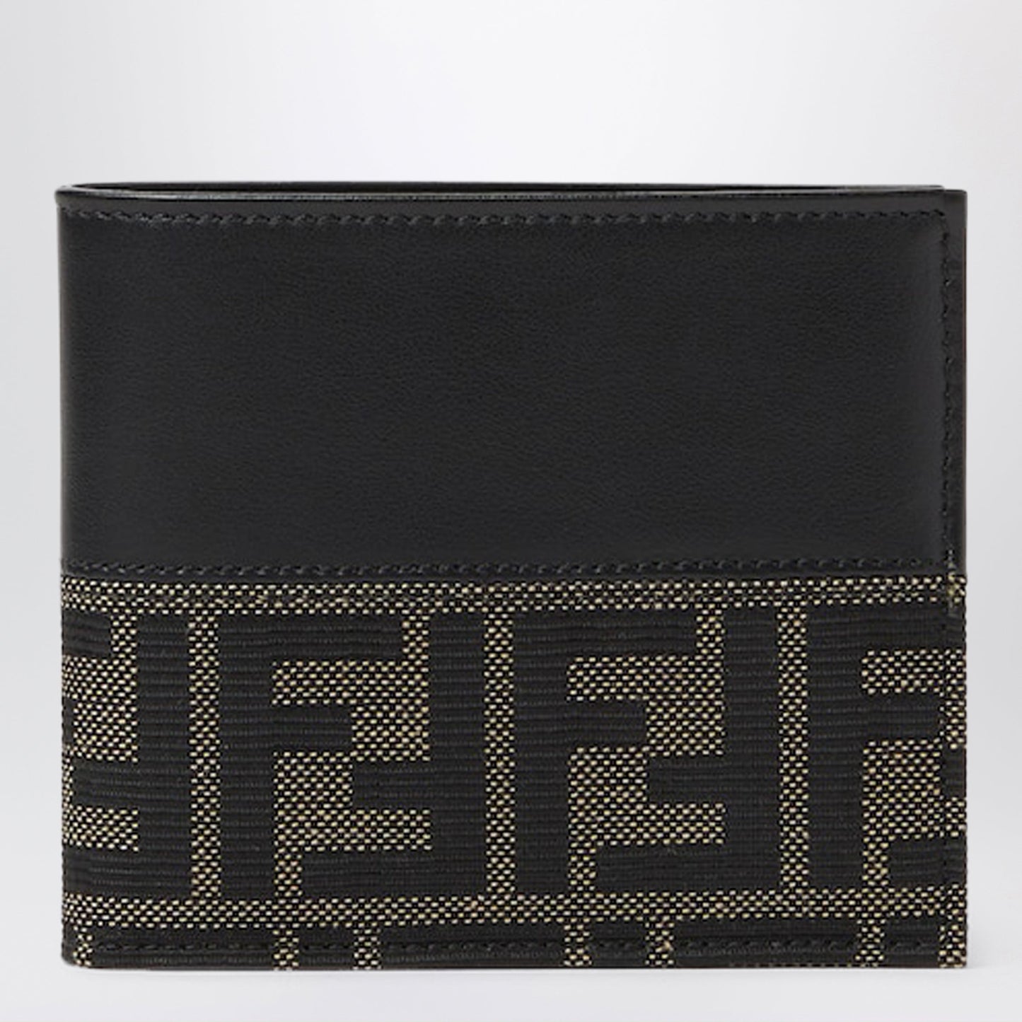 Fendi Ff Zucca Jacquard And Brown Leather Bi-Fold Wallet Men FENDI