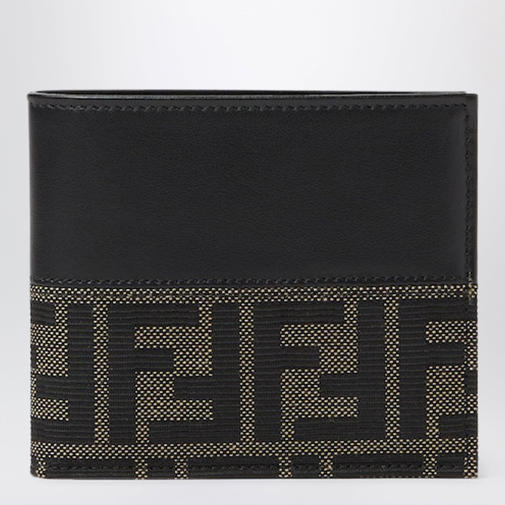 Fendi Ff Zucca Jacquard And Brown Leather Bi-Fold Wallet Men FENDI