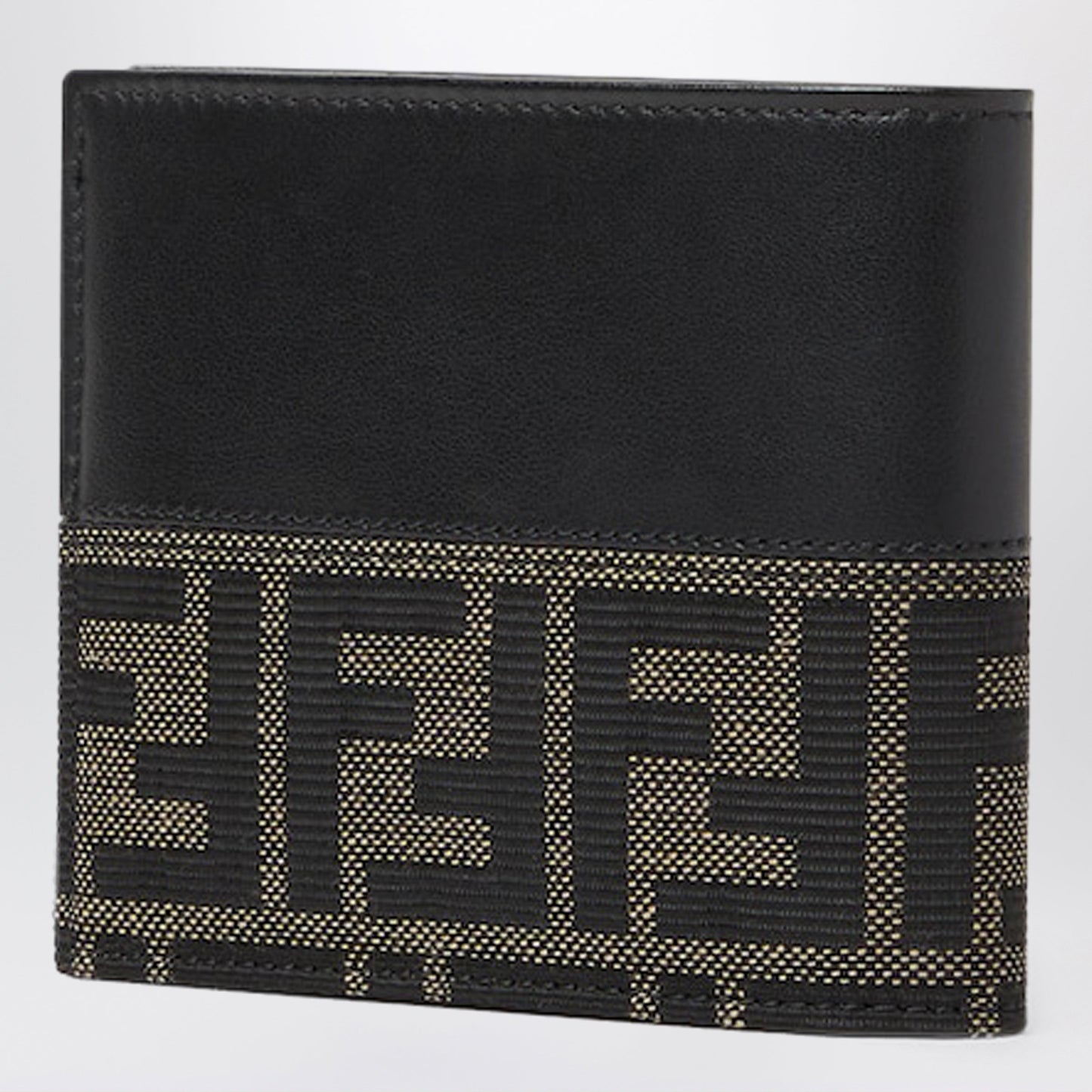 Fendi Ff Zucca Jacquard And Brown Leather Bi-Fold Wallet Men FENDI