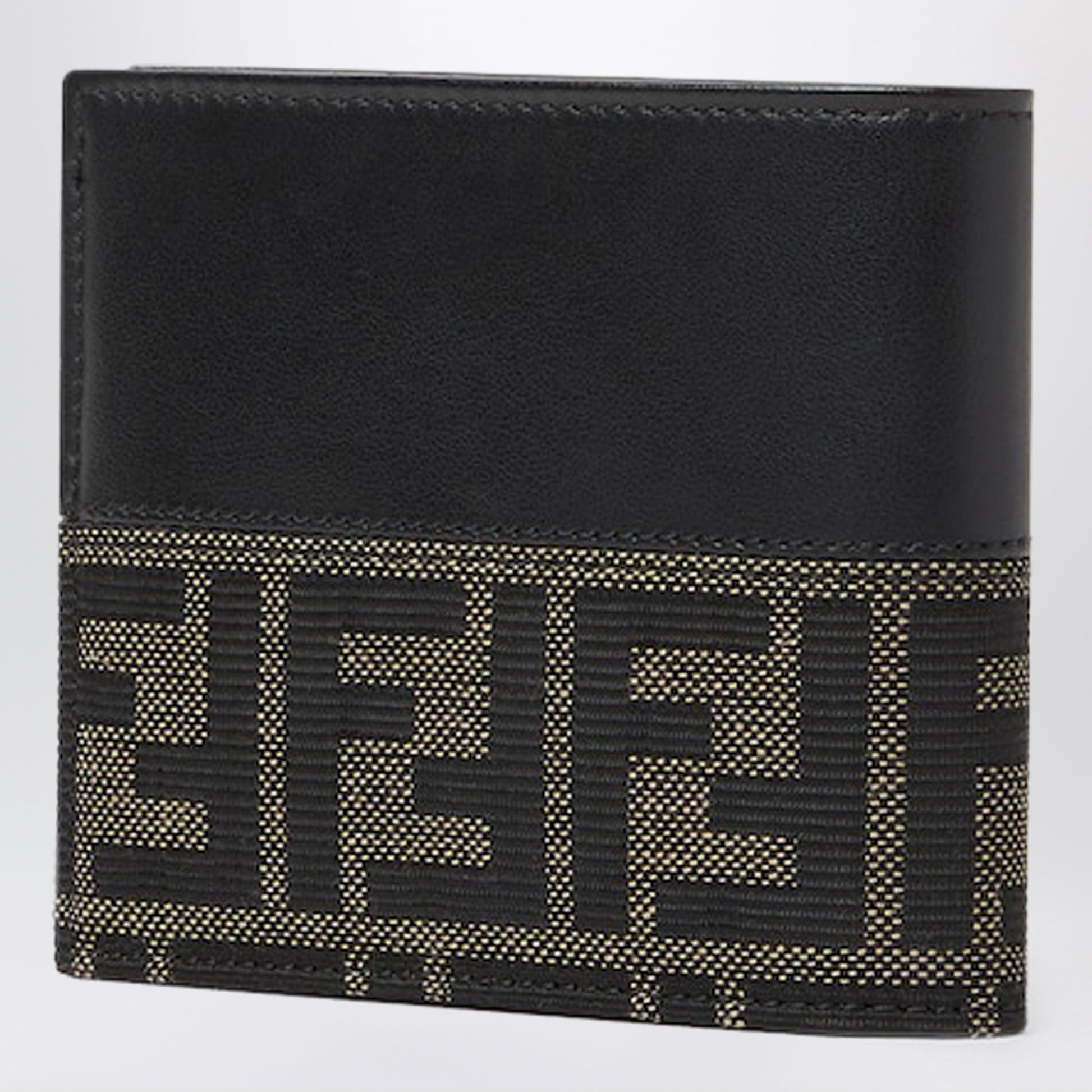 Fendi Ff Zucca Jacquard And Brown Leather Bi-Fold Wallet Men FENDI