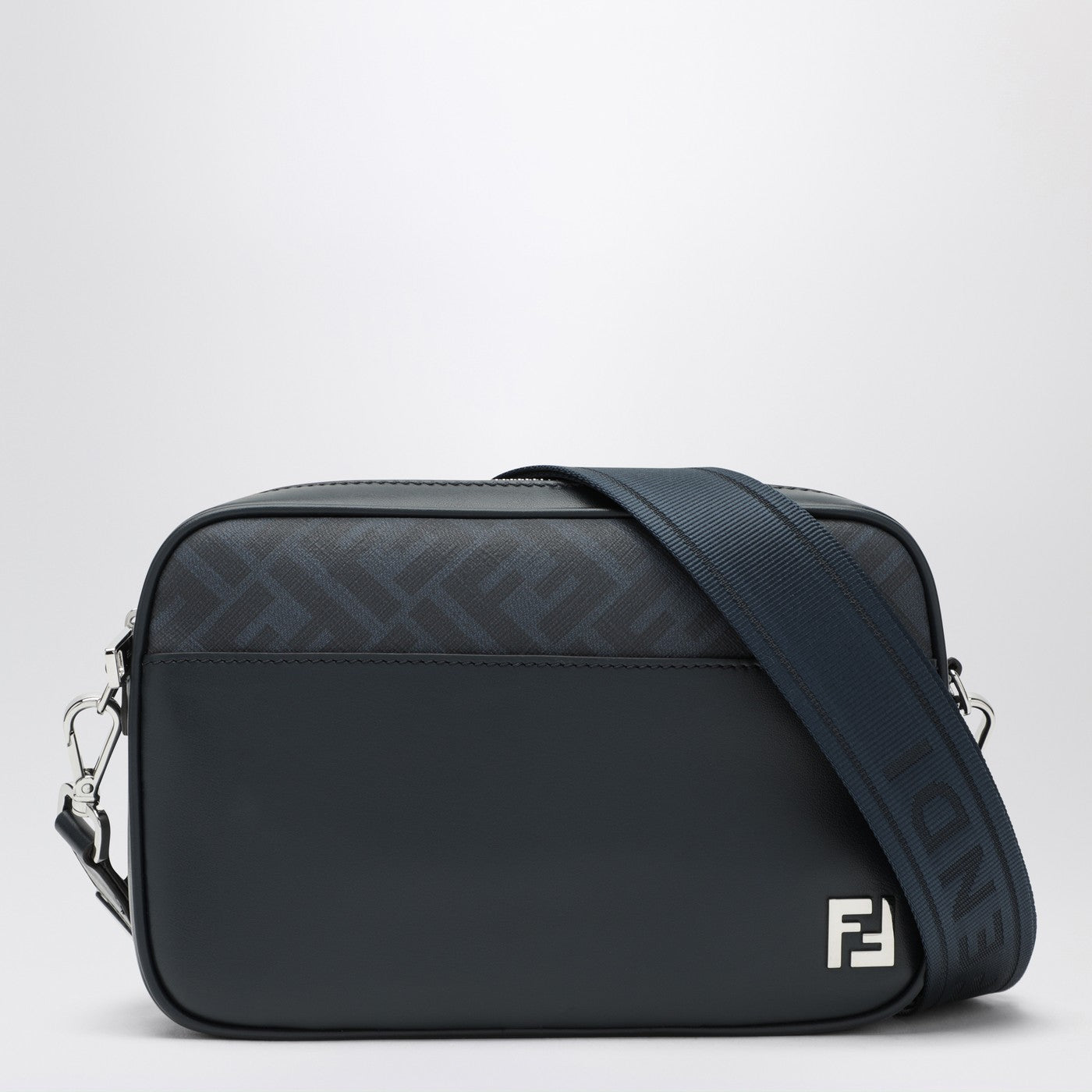 Fendi Midnight Blue Leather And Dark Blue Ff Canvas Bag Men FENDI