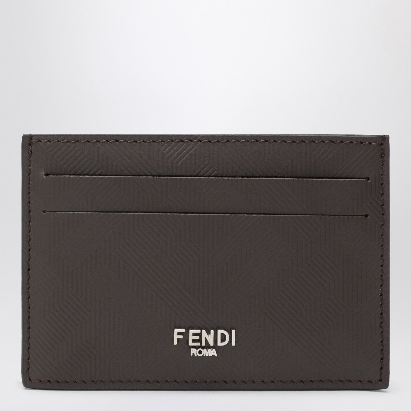 Fendi Brown Slim Leather Shadow Card Holder Men FENDI