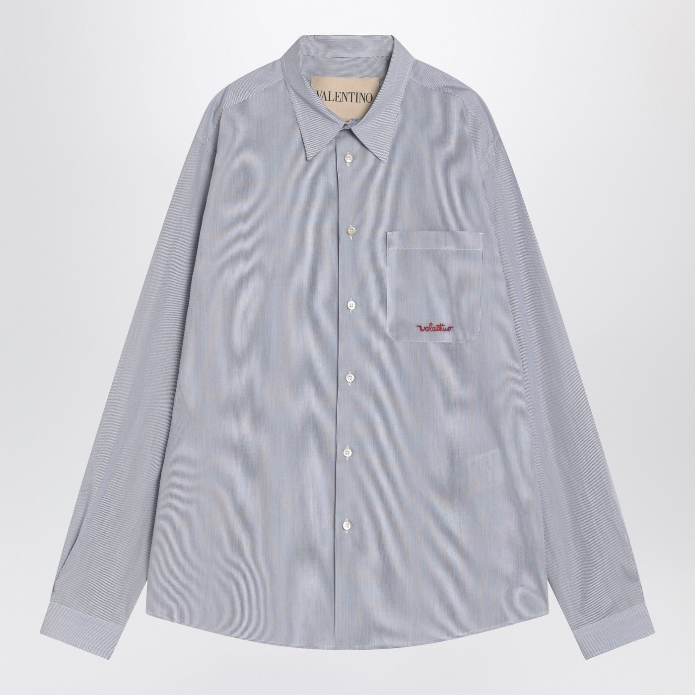 Valentino Light Blue Cotton Shirt With Logo Men VALENTINO