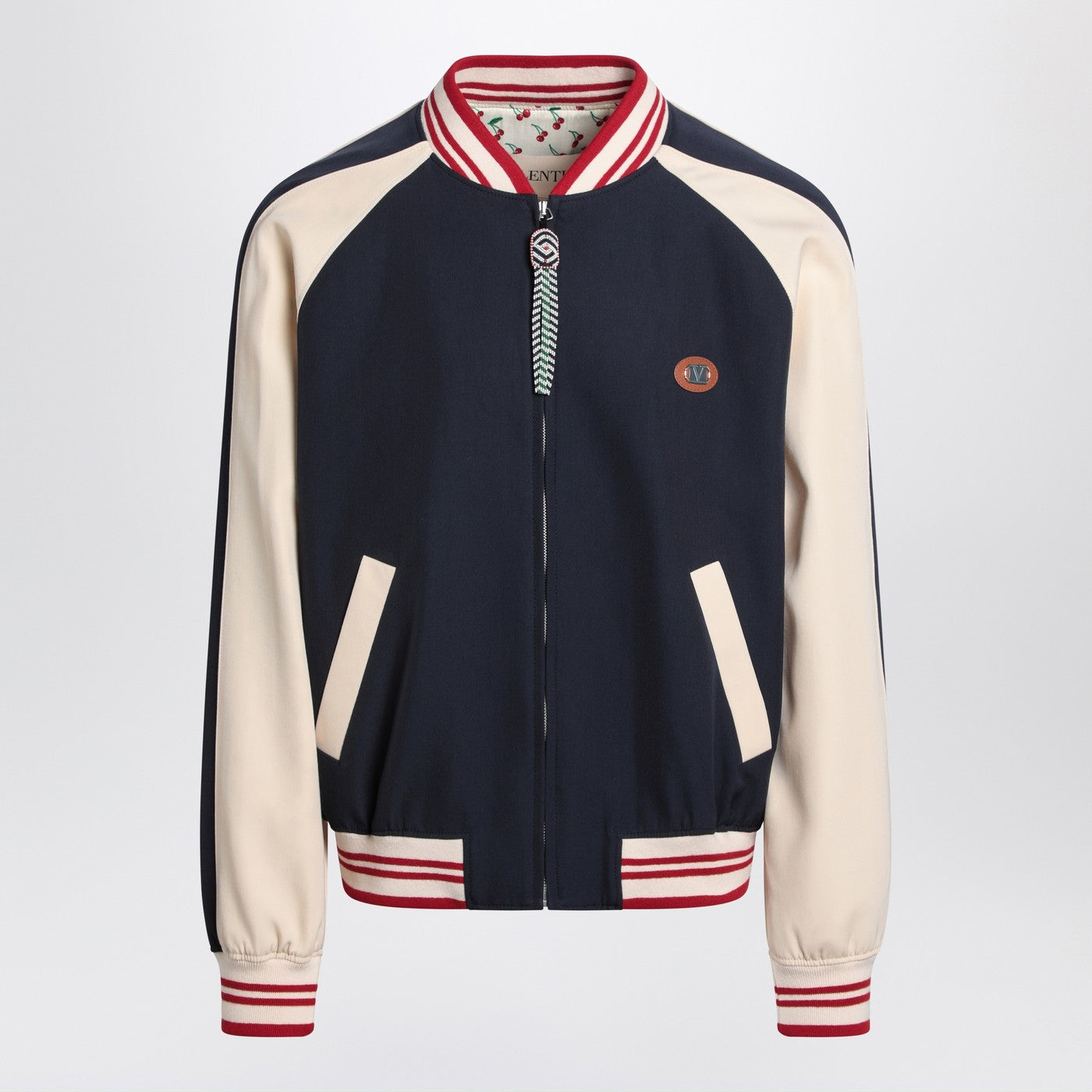 Valentino Blue/Cream Bomber With Mixed Wool Vlogo Men VALENTINO