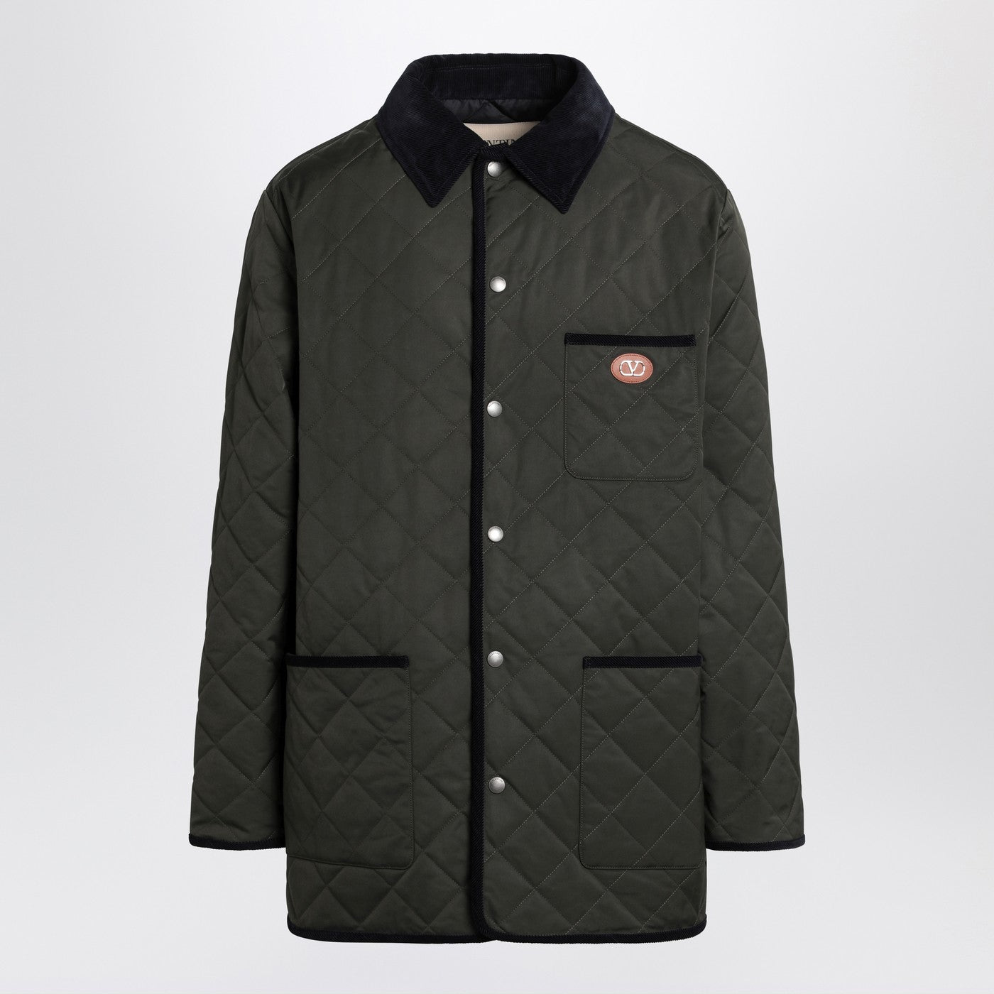Valentino Olive Green Quilted Jacket With Vlogo Patch Men VALENTINO