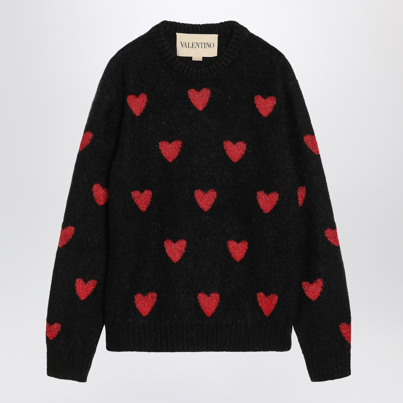 Valentino Jacquard Heart Pattern Sweater Black/Red Men VALENTINO