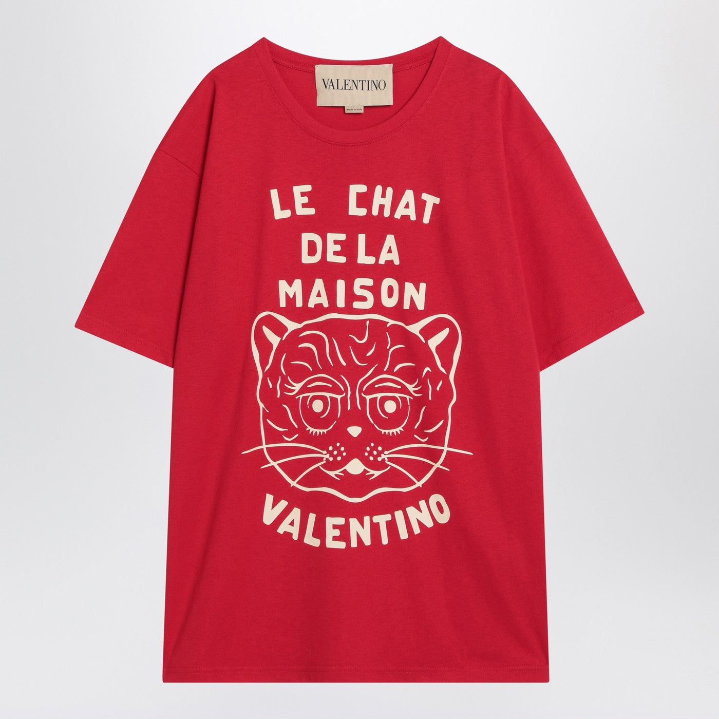 Valentino Red T-Shirt With Le Chat De La Maison Print Men VALENTINO