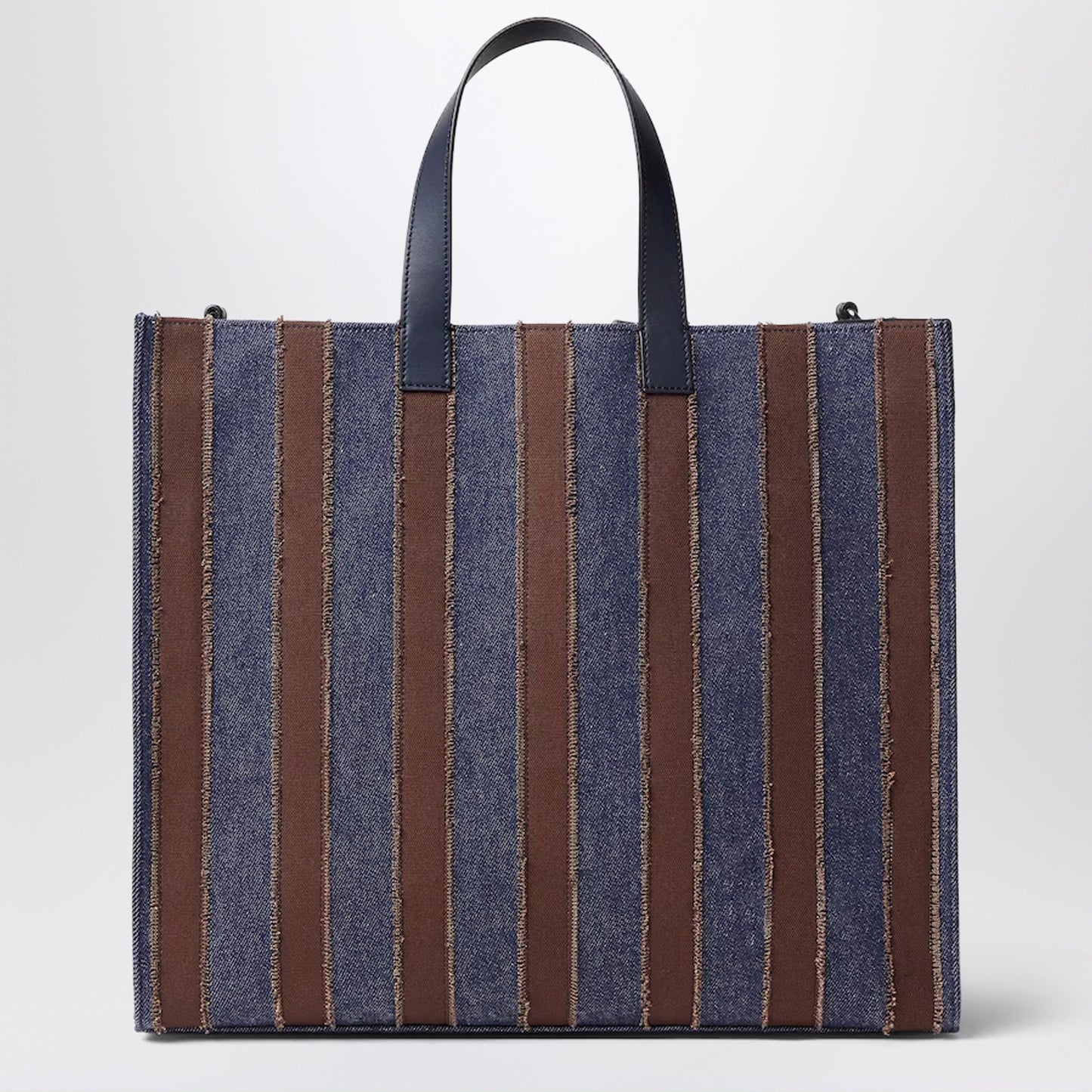 Fendi Pequin Shopper Bag In Dark Blue Denim And Brown Canvas Men FENDI
