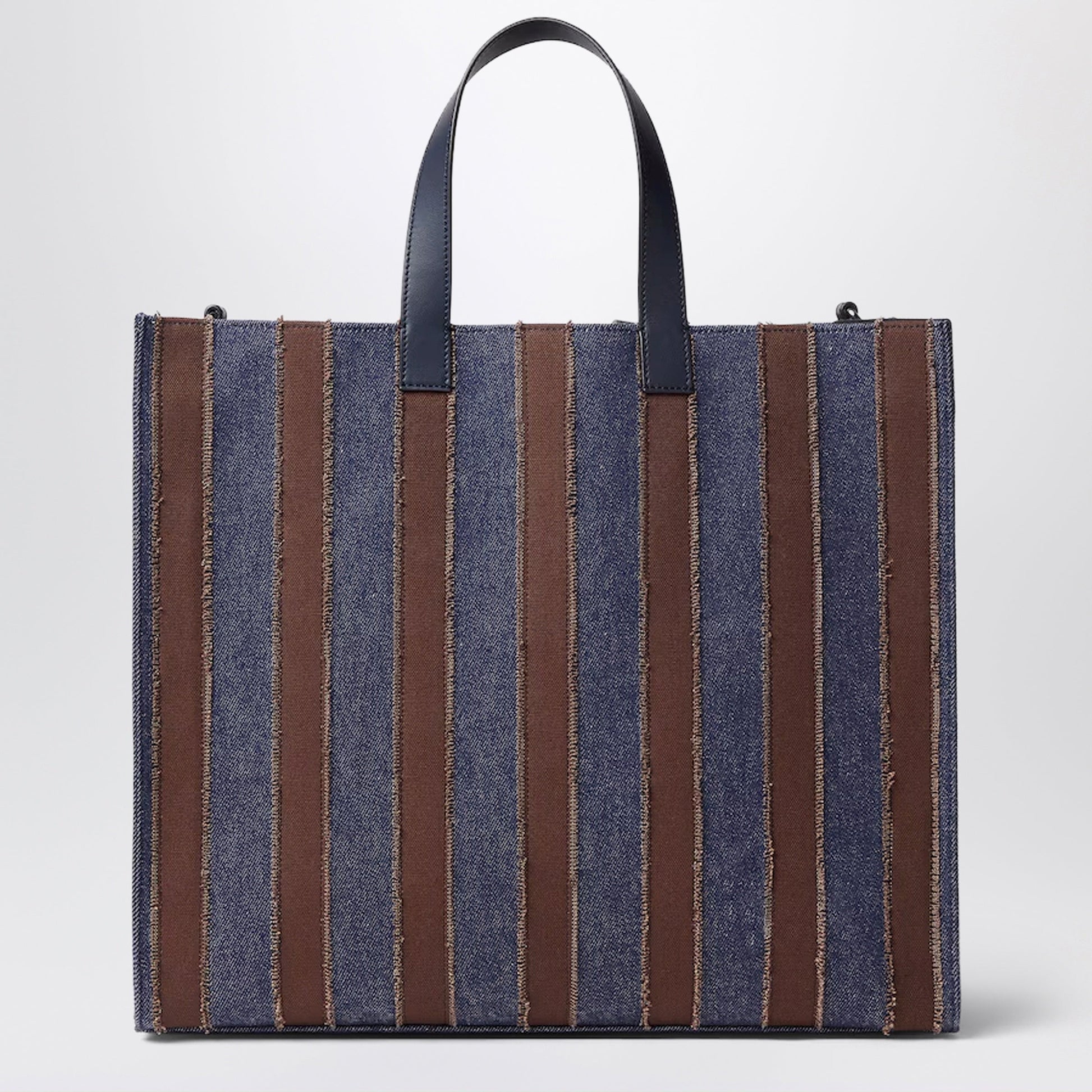Fendi Pequin Shopper Bag In Dark Blue Denim And Brown Canvas Men FENDI