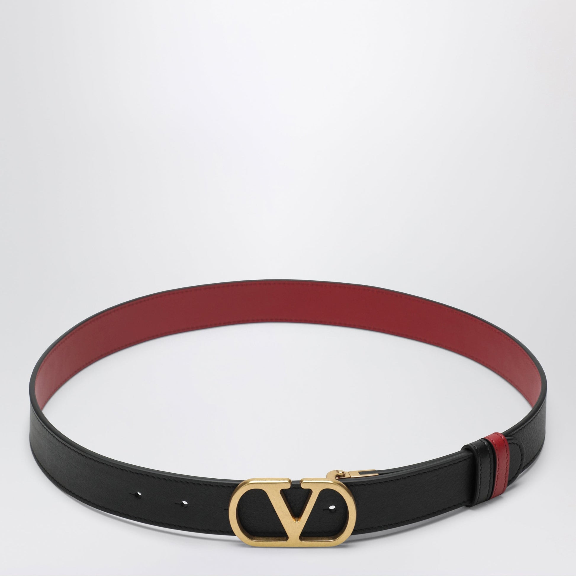 Valentino Garavani Reversible Vlogo Signature Belt In Glossy Calfskin Black/Red Women VALENTINO GARAVANI