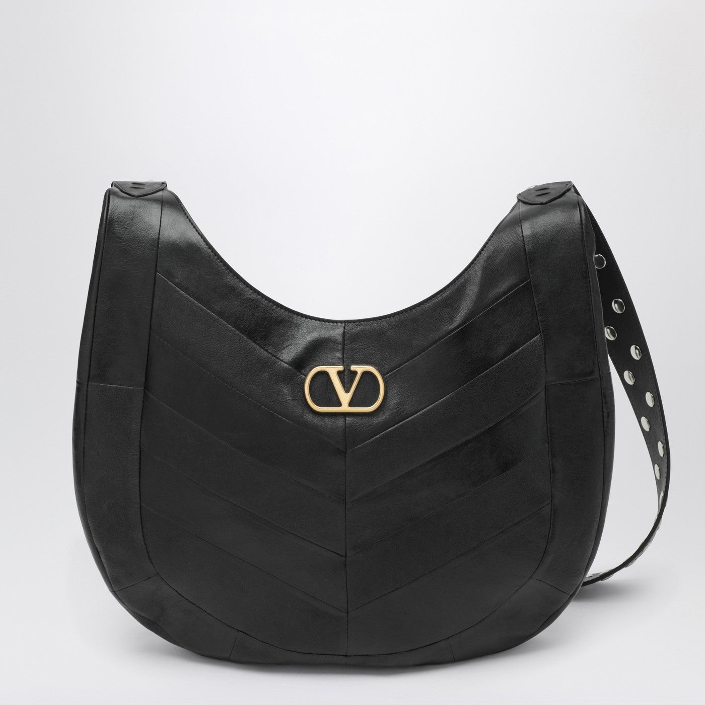 Valentino Garavani Medium Hoboho Bag In Black Chevron-Pattern Nappa Men VALENTINO GARAVANI