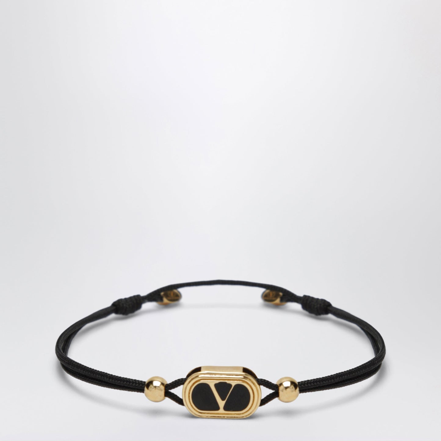 Valentino Garavani Black Cord Bracelet With Enamelled Gold V Logo Men VALENTINO GARAVANI