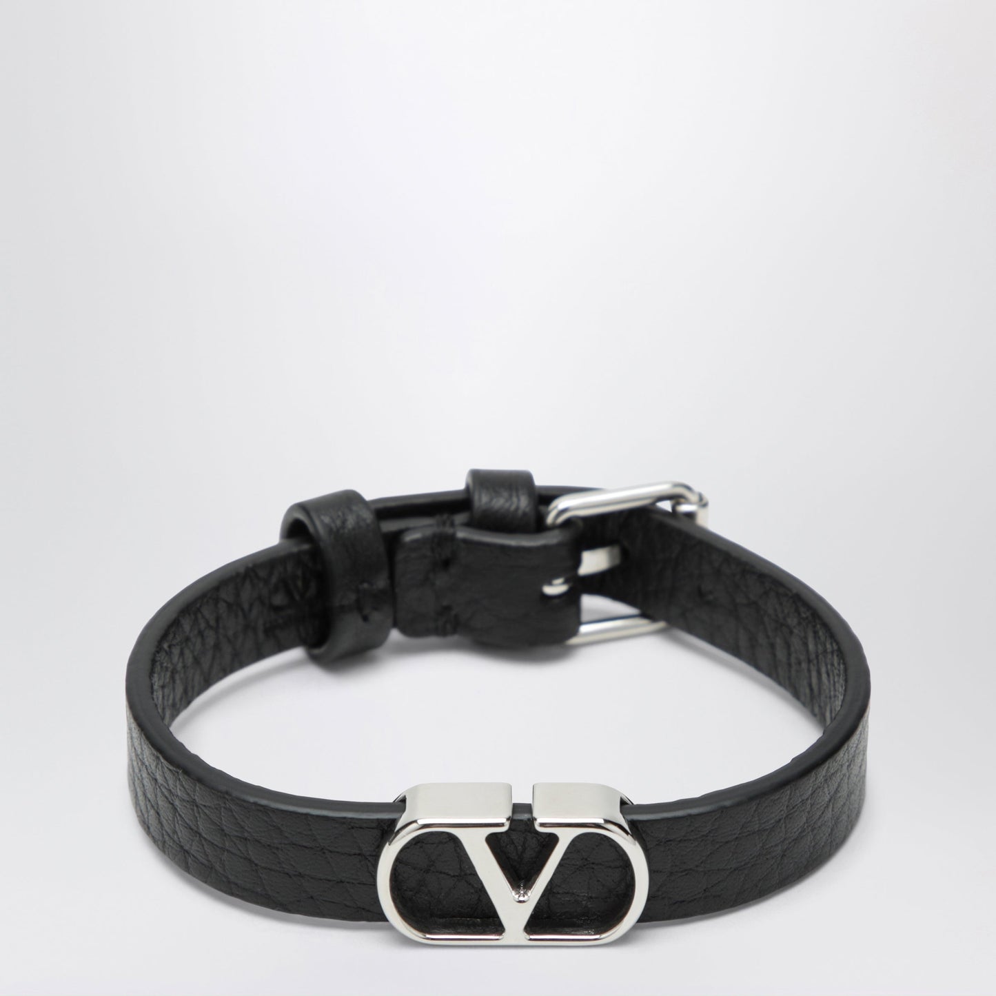 Valentino Garavani Vlogo Signature Bracelet In Grained Calfskin Leather, Black Men VALENTINO GARAVANI