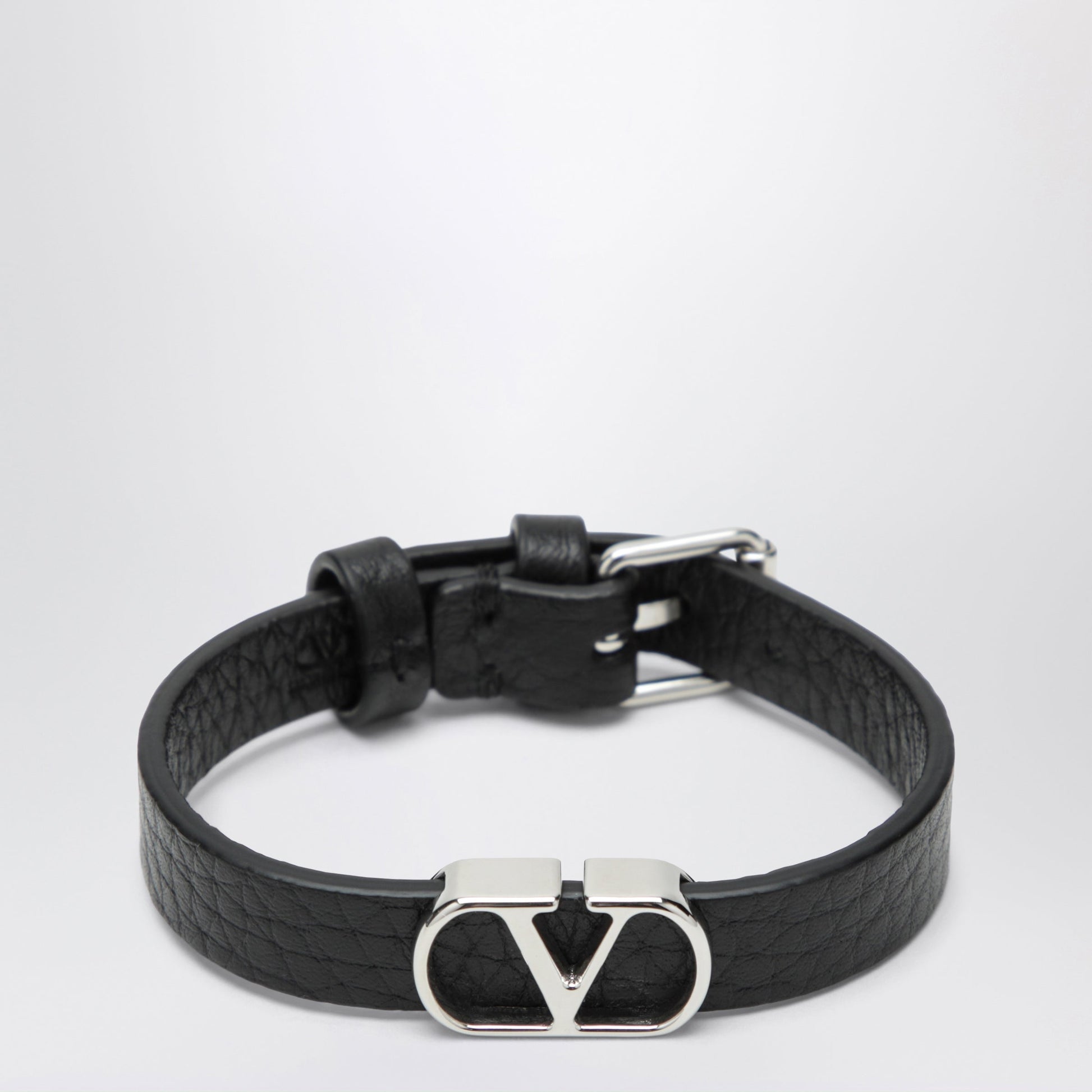 Valentino Garavani Vlogo Signature Bracelet In Grained Calfskin Leather, Black Men VALENTINO GARAVANI