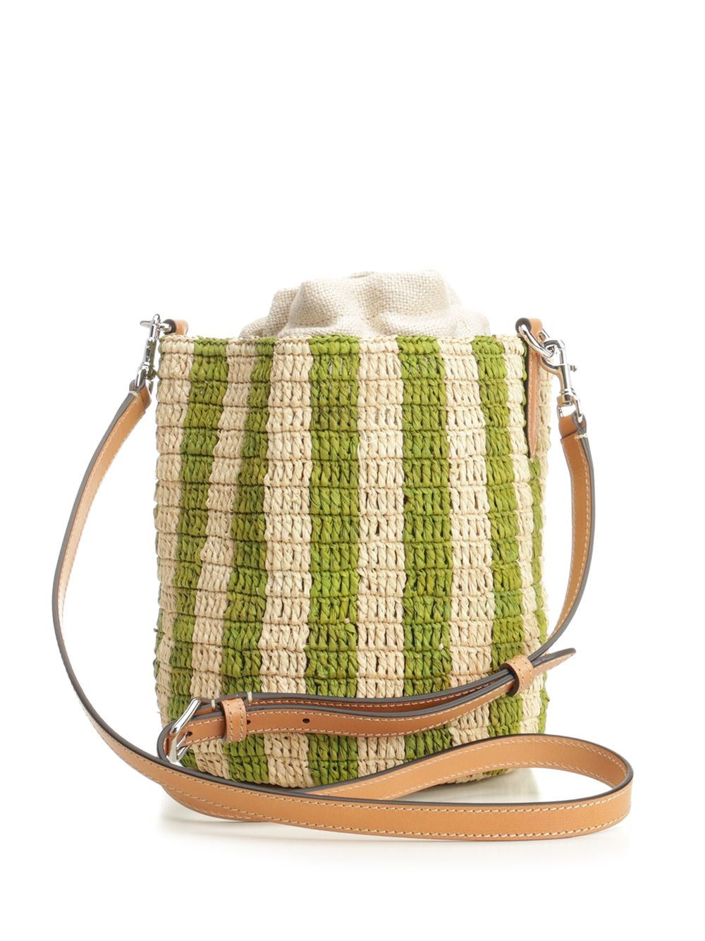 Valentino Garavani Women Small Bucket Bag | Vlogo Signature | Crochet Rafia Stripes/Lino/Vac.Liscia/To VALENTINO GARAVANI
