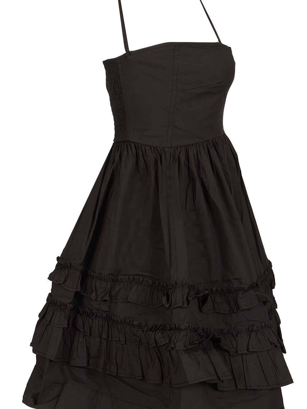 Ganni Women Black Mini Dress With Ruffles GANNI
