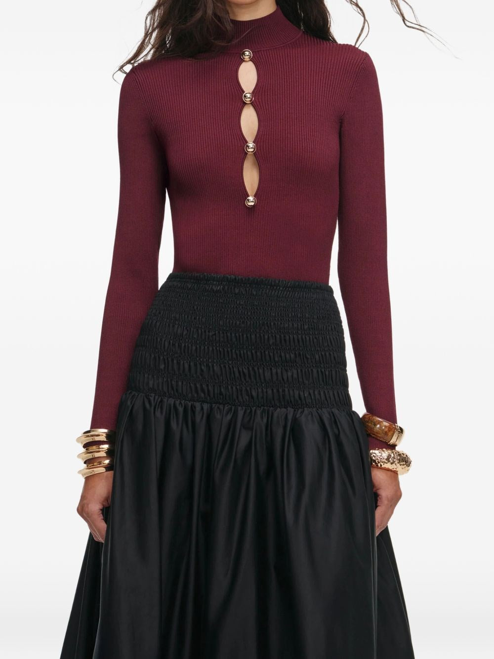 Self-Portrait Women Long-Sleeved Knitted Top With Keyhole SELF-PORTRAIT