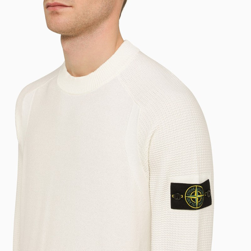 Stone Island White Crew-Neck Sweater With Logo Men