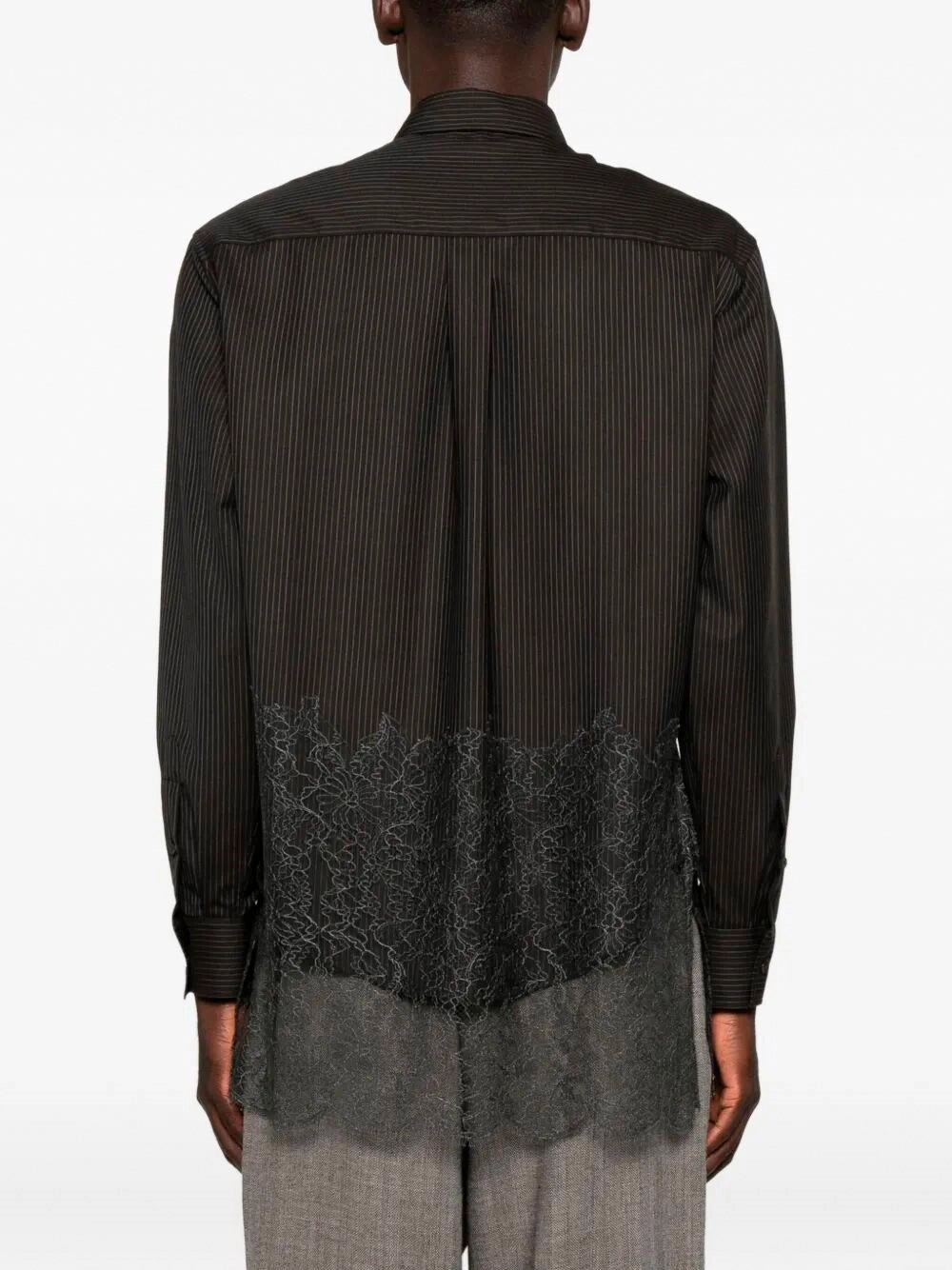 Fendi Men Wool Shirt With Stripes And Lace FENDI