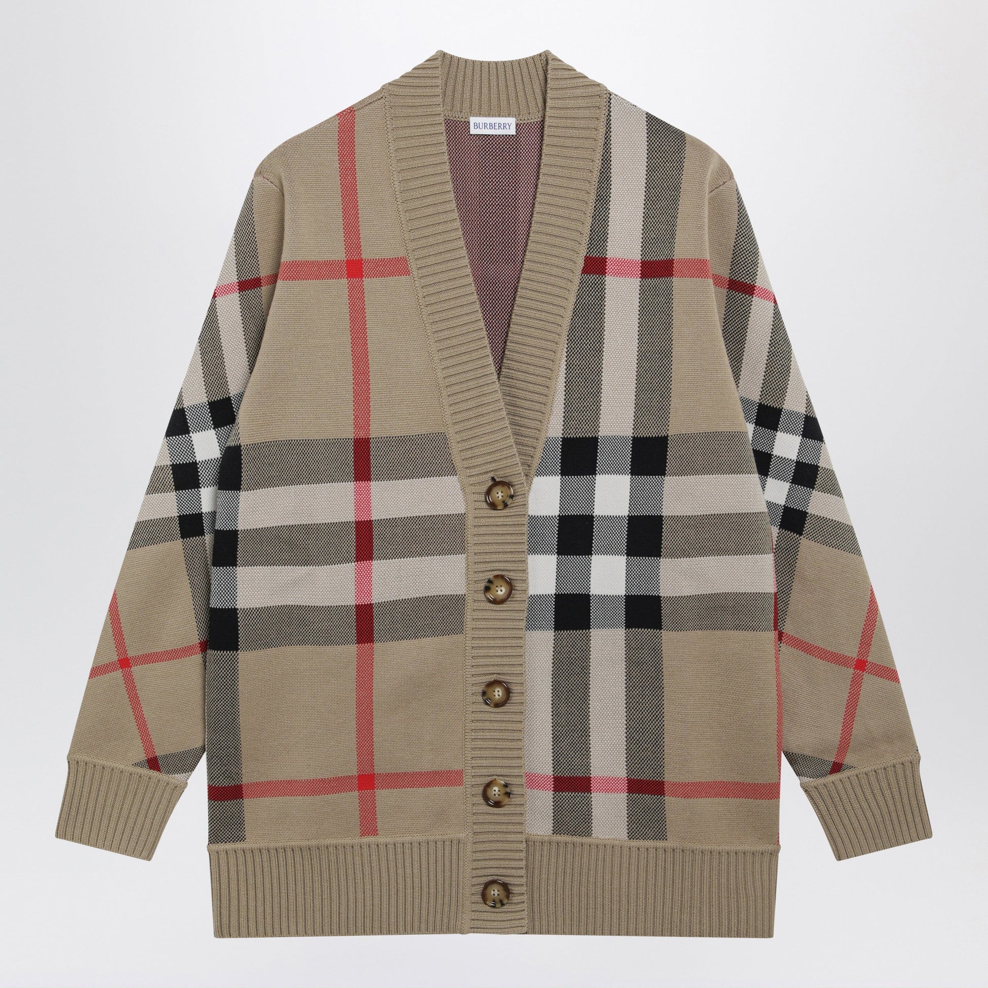 Burberry Beige Check Cardigan In Wool Blend Women BURBERRY