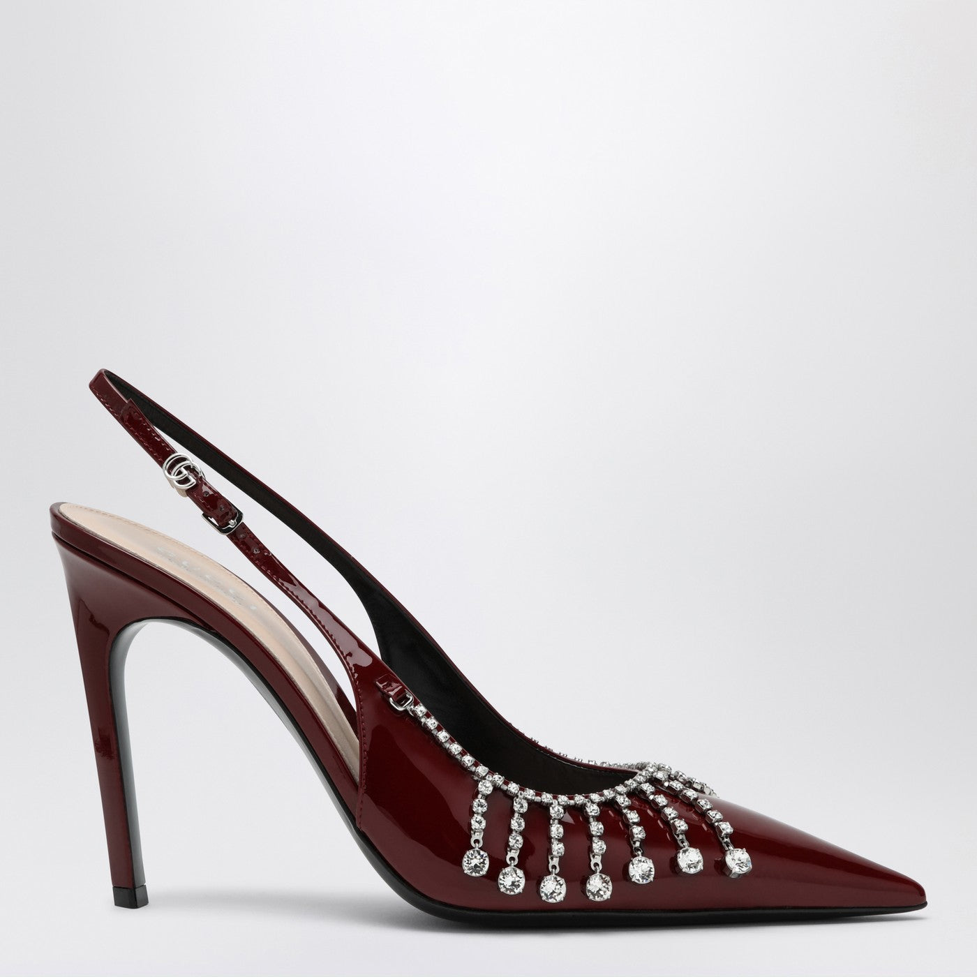 Gucci Bordeaux Patent Leather Pump With Crystal Chain Women GUCCI