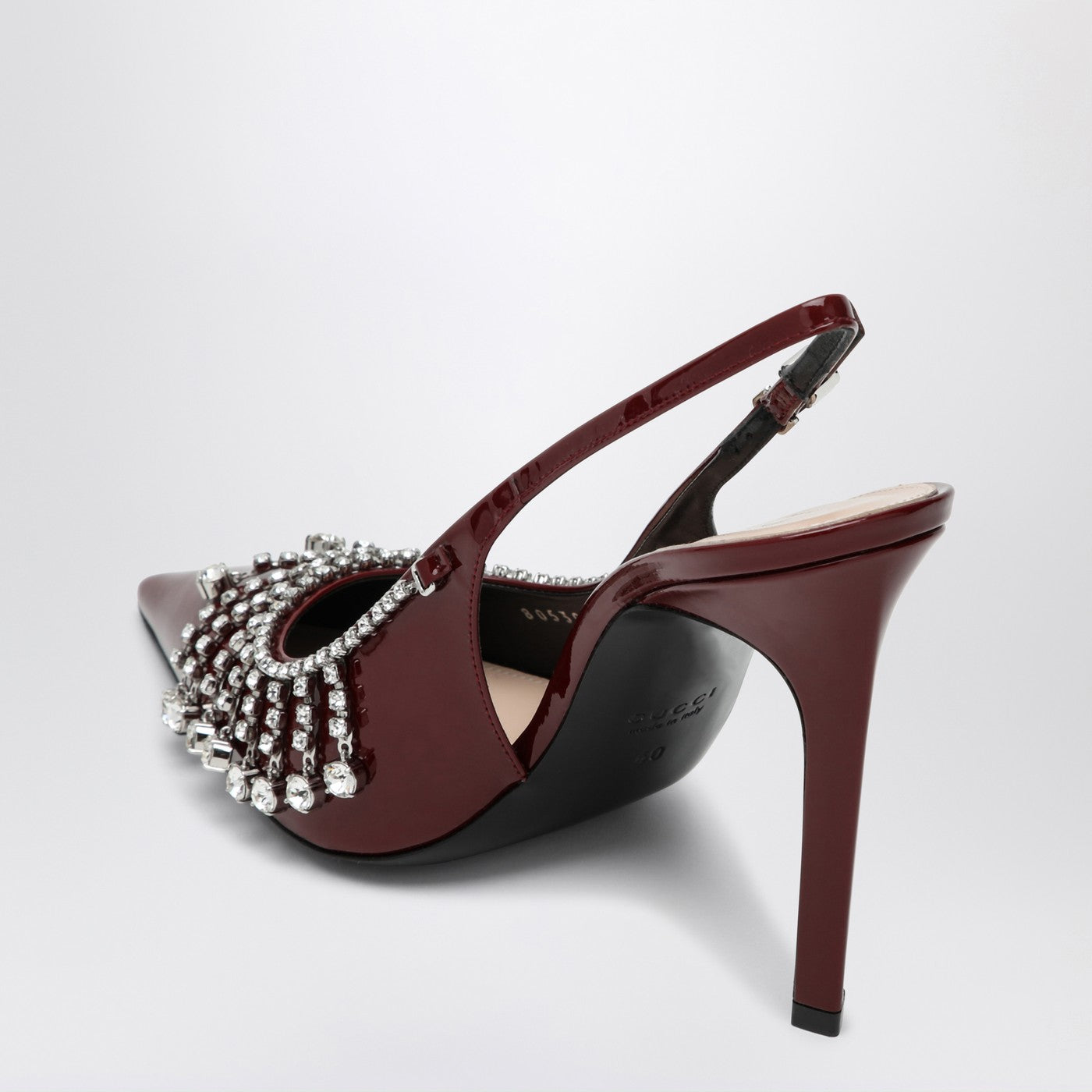 Gucci Bordeaux Patent Leather Pump With Crystal Chain Women GUCCI